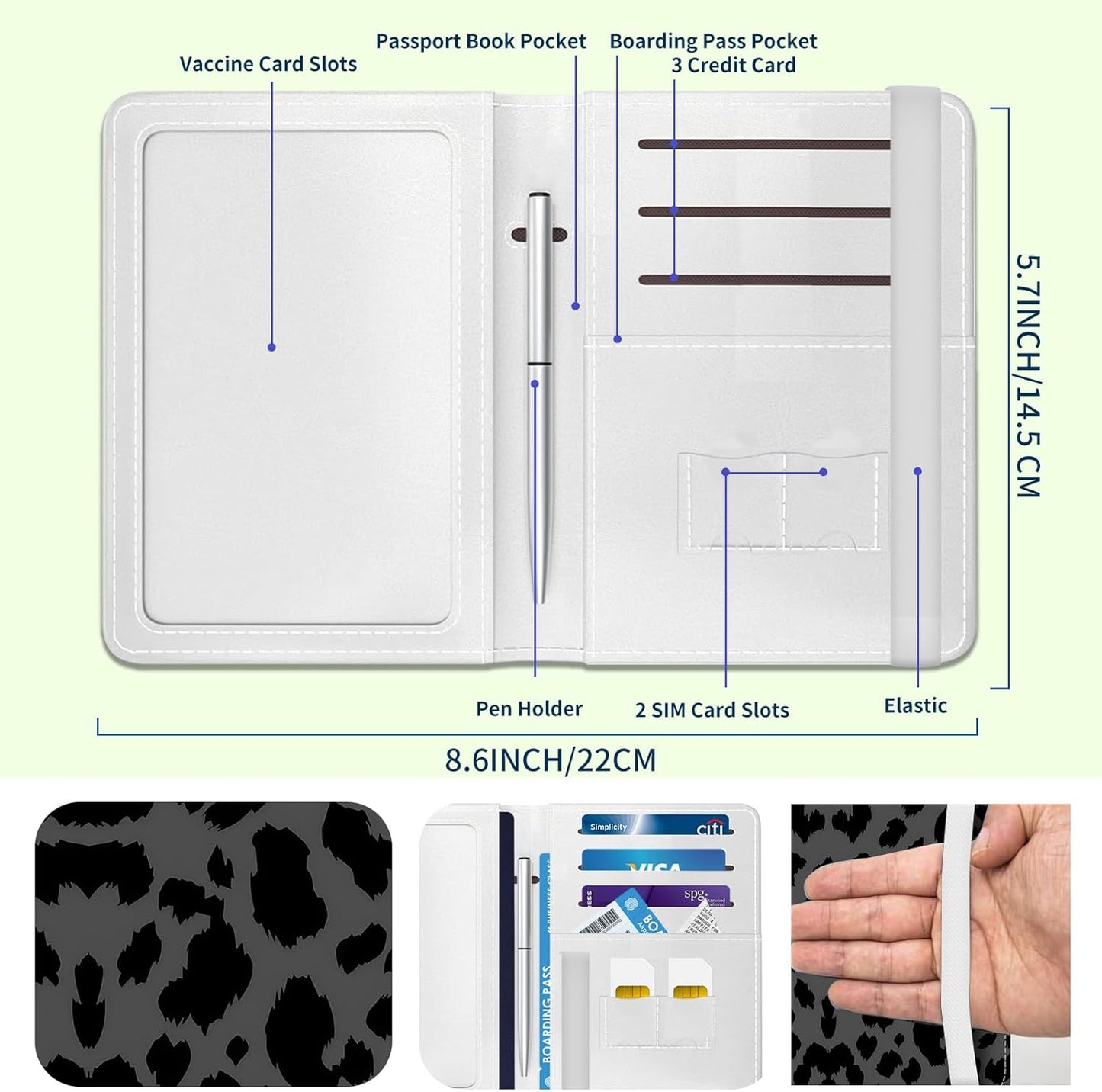 Passport Holder for Travel Essentials, Leather RFID Blocking Passport Wallet Cover Case, Cute Passport Book Holders for Women and Men Luxury Black Leopard