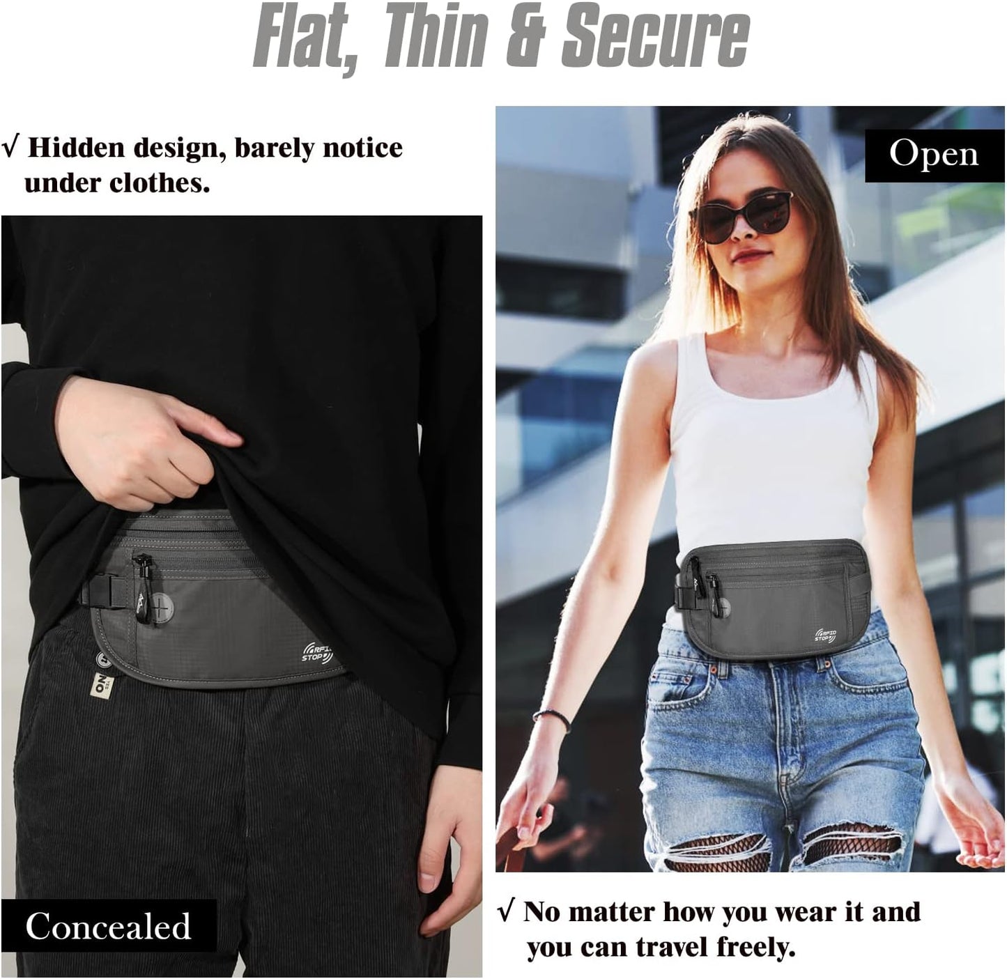 MoKo Secure Travel Money Belt, Undercover Hidden RFID Blocking Travel Wallet, Anti-Theft Passport