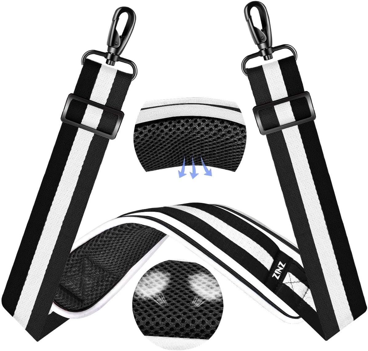 ZINZ 60" Universal Bag Strap with Ultra-Thick Fixed Breathable Pad Adjustable Heavy-Duty Shoulder Strap for Laptop Bag Crossbody Luggage Gym Bag Camera Bag and More -TW01B03