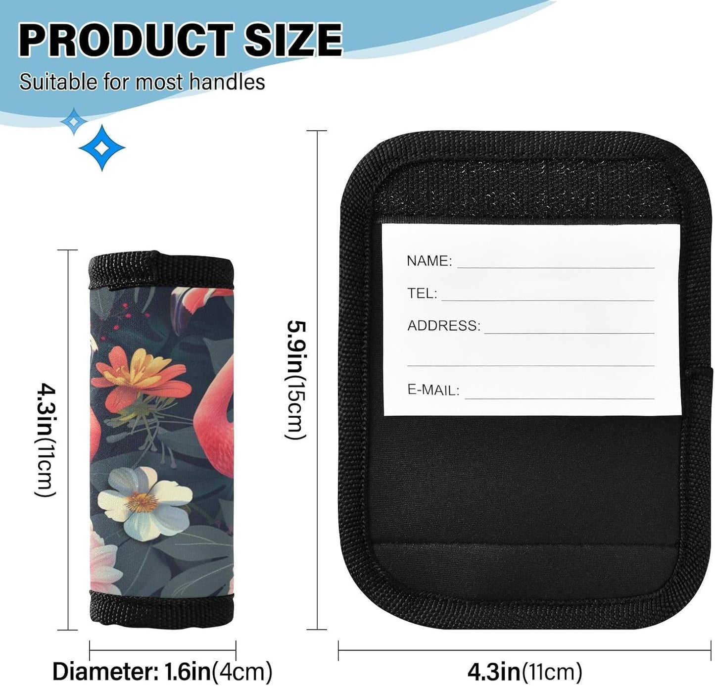 Flower and Flamingo 2 Pack Luggage Handle Wraps Covers for Suitcase Identifiers Bag Tags Travel Accessories