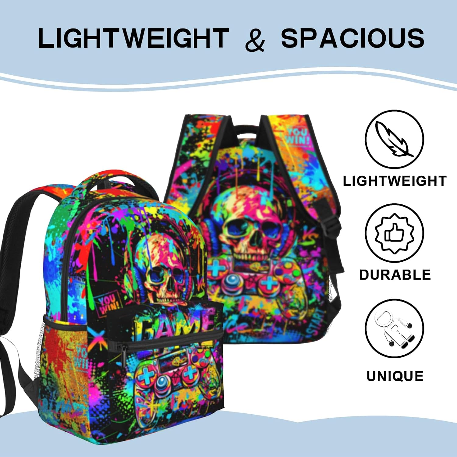 Video Game Backpack for Boys Backpacks for School Boys Graffiti Gaming School Bookbags for Kids
