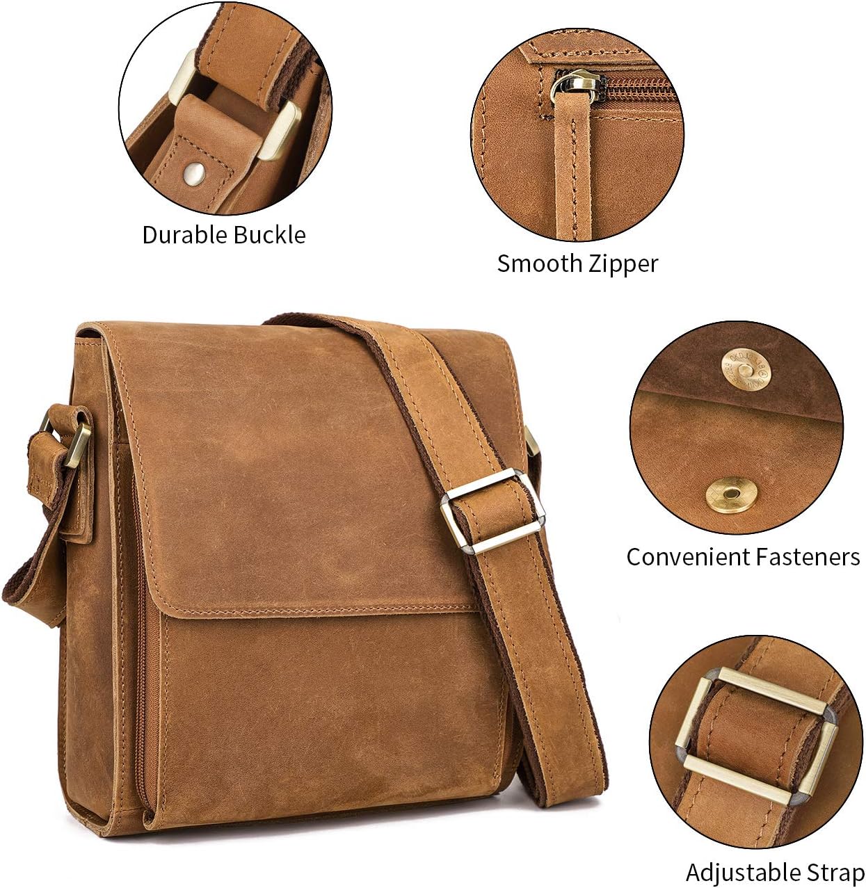 Augus Leather Messenger Crossbody Shoulder Bag for Men Work Business Casual Adjustable straps With