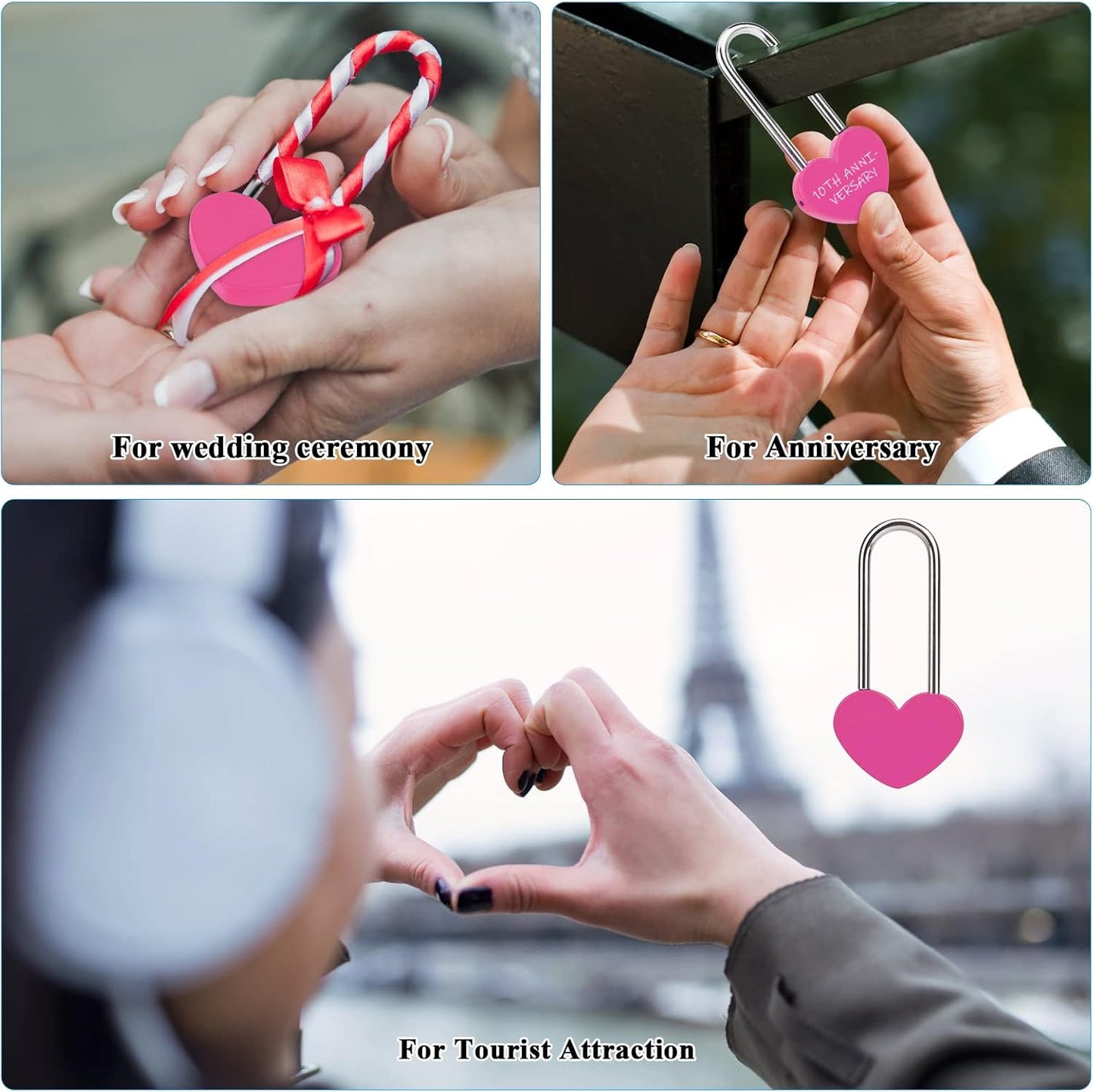 Love Lock Heart Padlock, Rose Red Single Heart Wish Lock for Lovers Wedding, Valentines