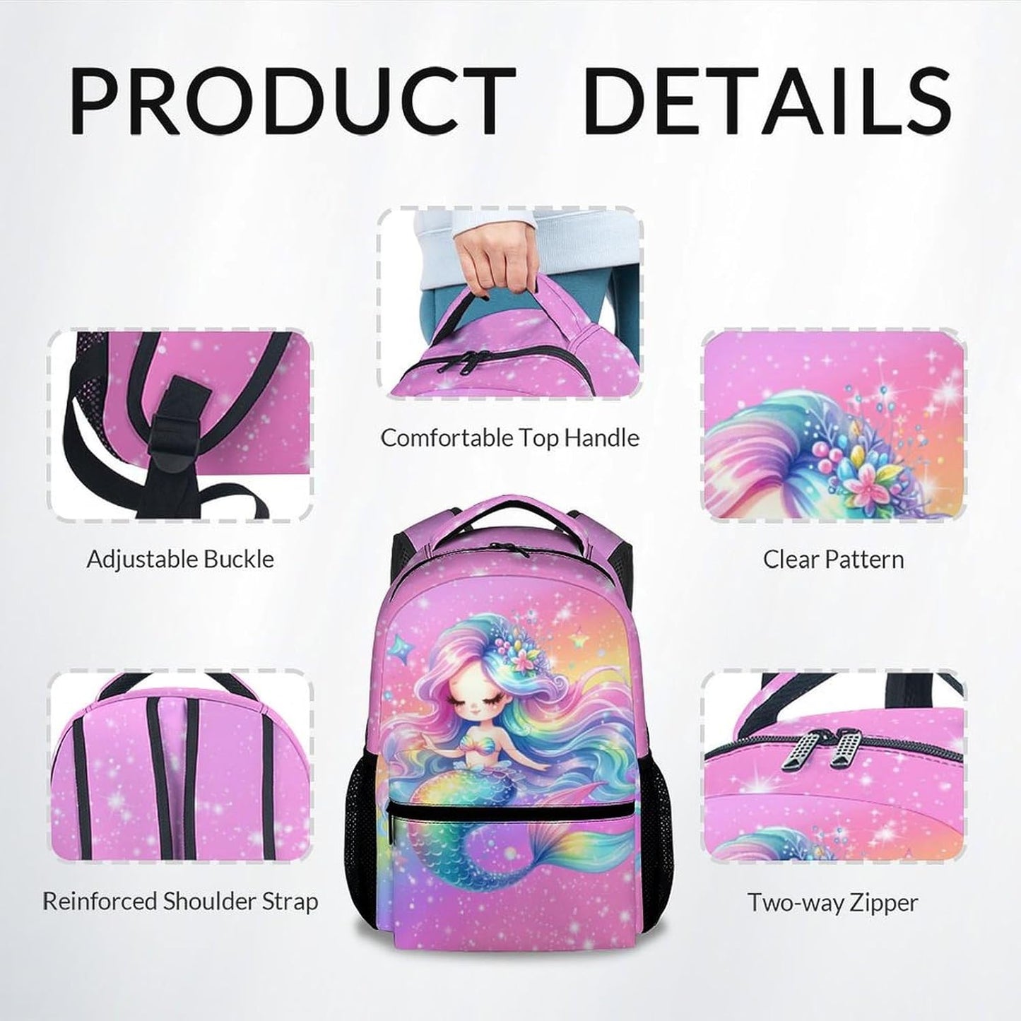 Girl Backpack, Mermaid Backpacks for Kids, 17" Toddler Bookbag for Preschool Kindergarte