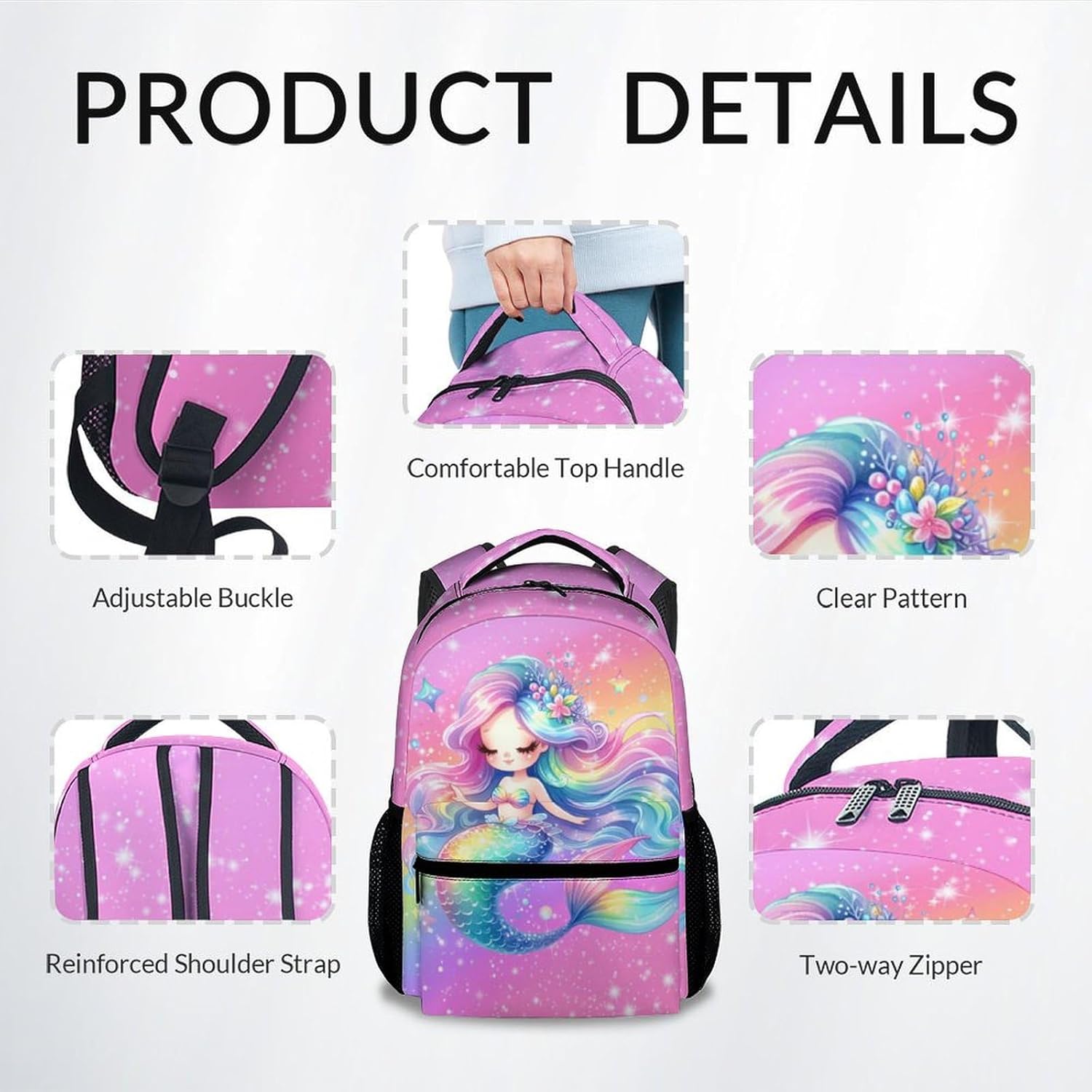 Girl Backpack, Mermaid Backpacks for Kids, 17" Toddler Bookbag for Preschool Kindergarte
