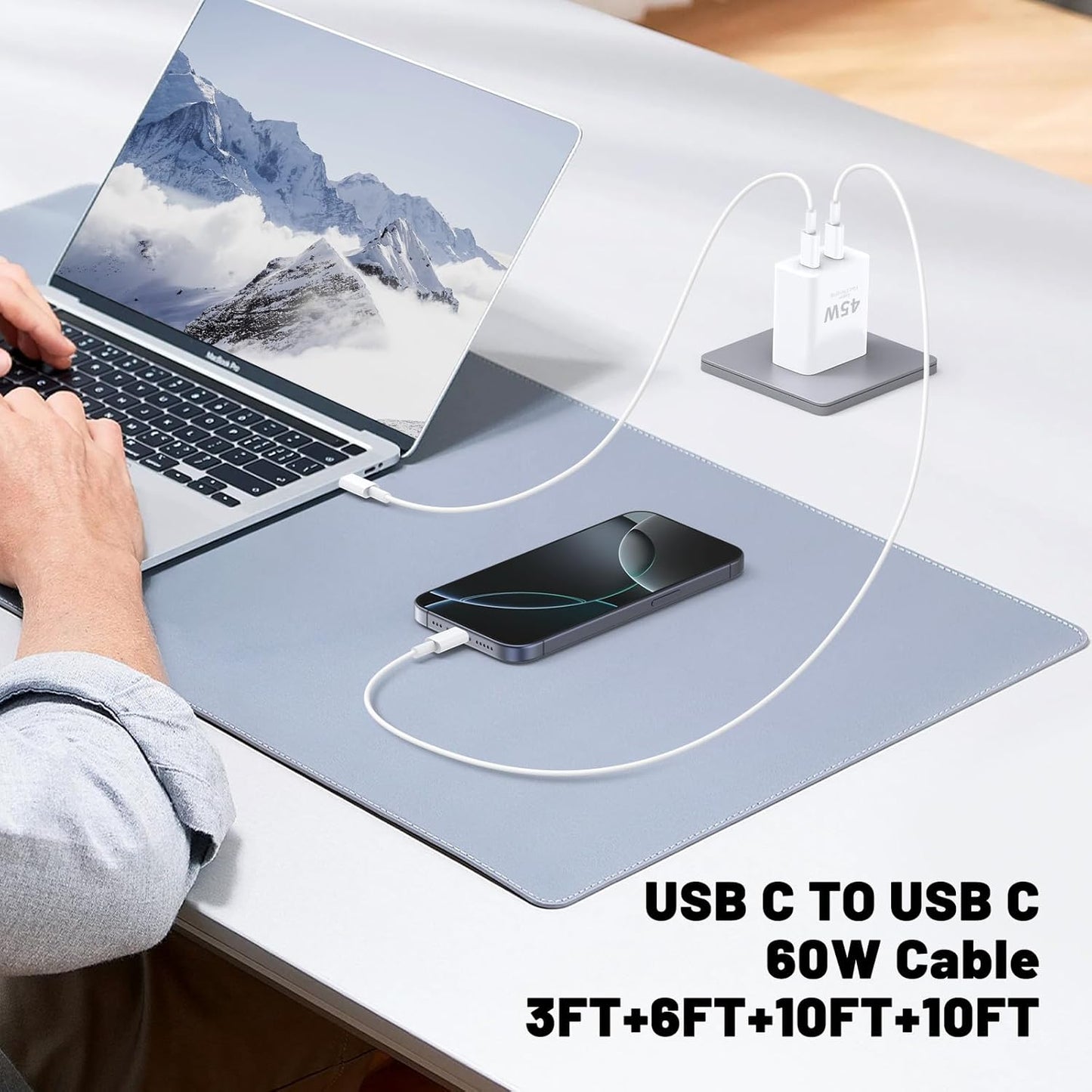 iPhone 17 16 15 Pro Max Charger Fast Charging,45W Dual Port USB C Fast Charger Block [2-Pack] & Extra Long 60W 3/6/10/10FT USB C Cable - PD Quick Adapter 3.0 for iPhone 16 15 17/16 15 17 Pro.