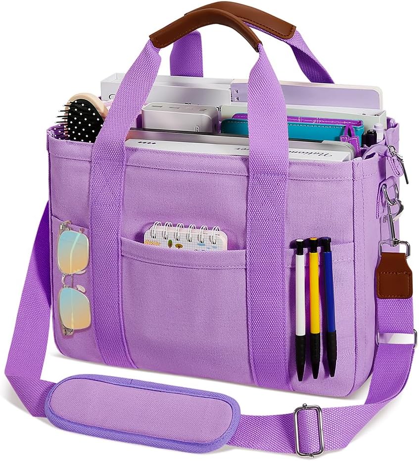 KKXIU Canvas Tote Bag for Women with Zipper and Compartments Crossbody Large Bible Messenger Purse Bag With Pockets