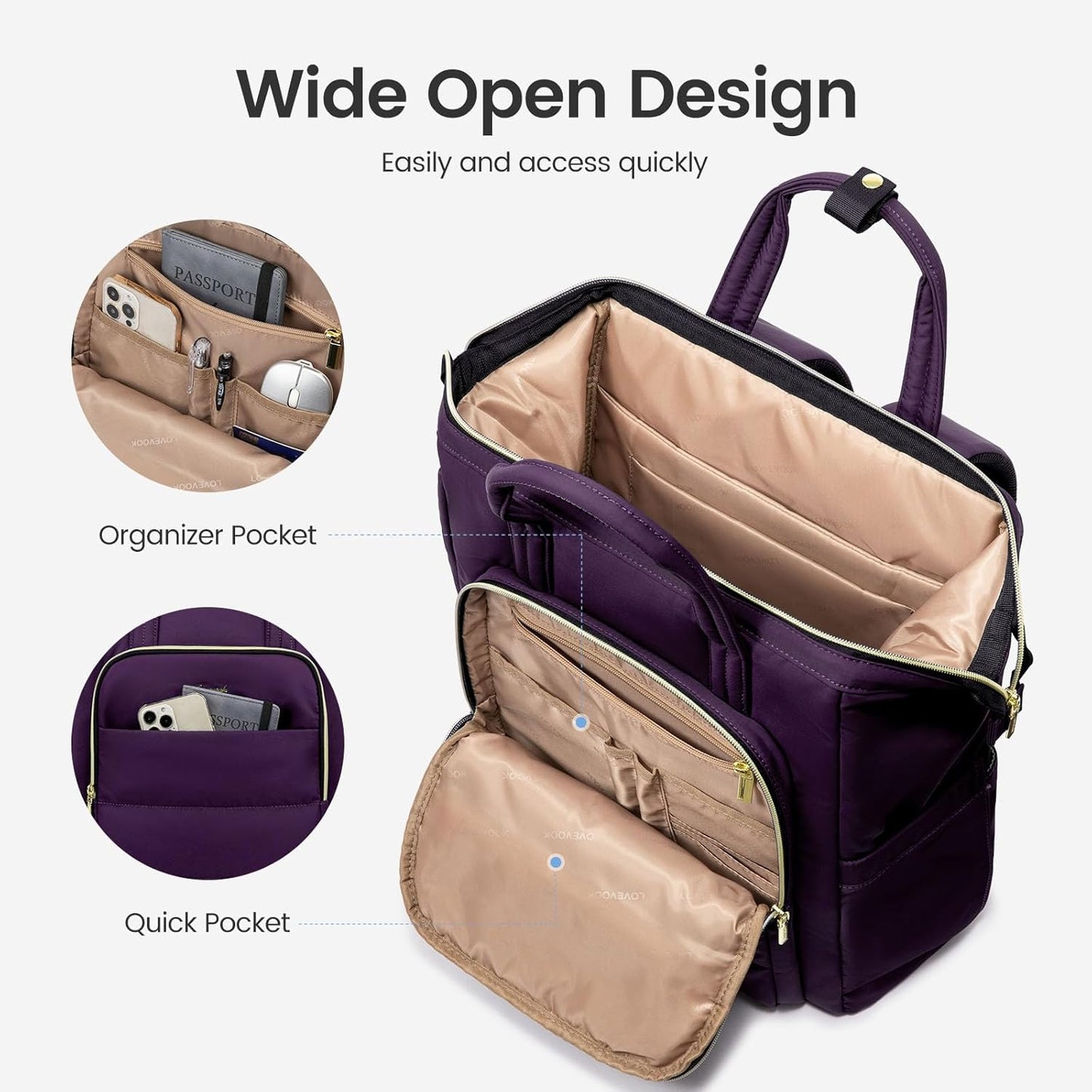 LOVEVOOK Laptop Backpack Women 17 inch,Lightweight Puffer Travel Backpacks for Women,Quilted Laptop Bag Computer Work Teacher Nurse Backpack,Womens Backpack Purse for College Business,Dark Purple