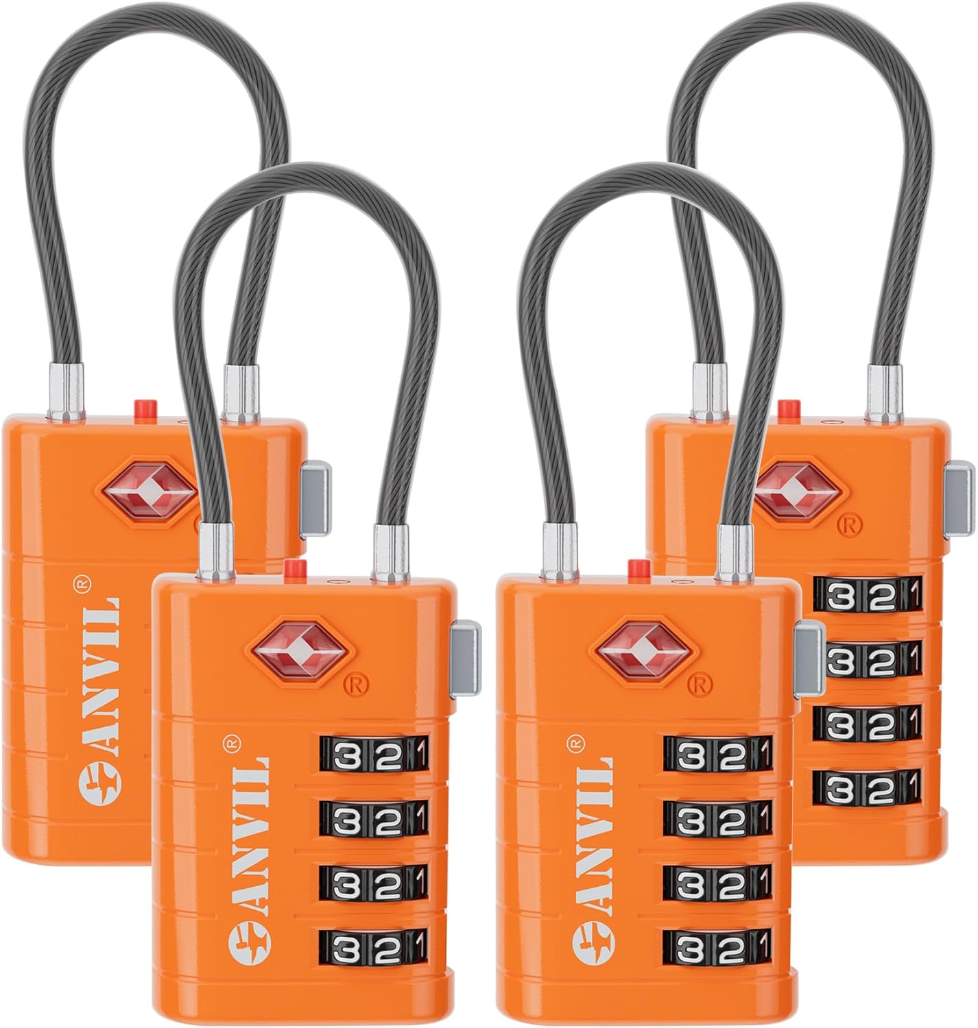 ANVIL TSA Approved Luggage Locks, 4 Digit Combination Travel Suitcase Locks with TSA008 Core and