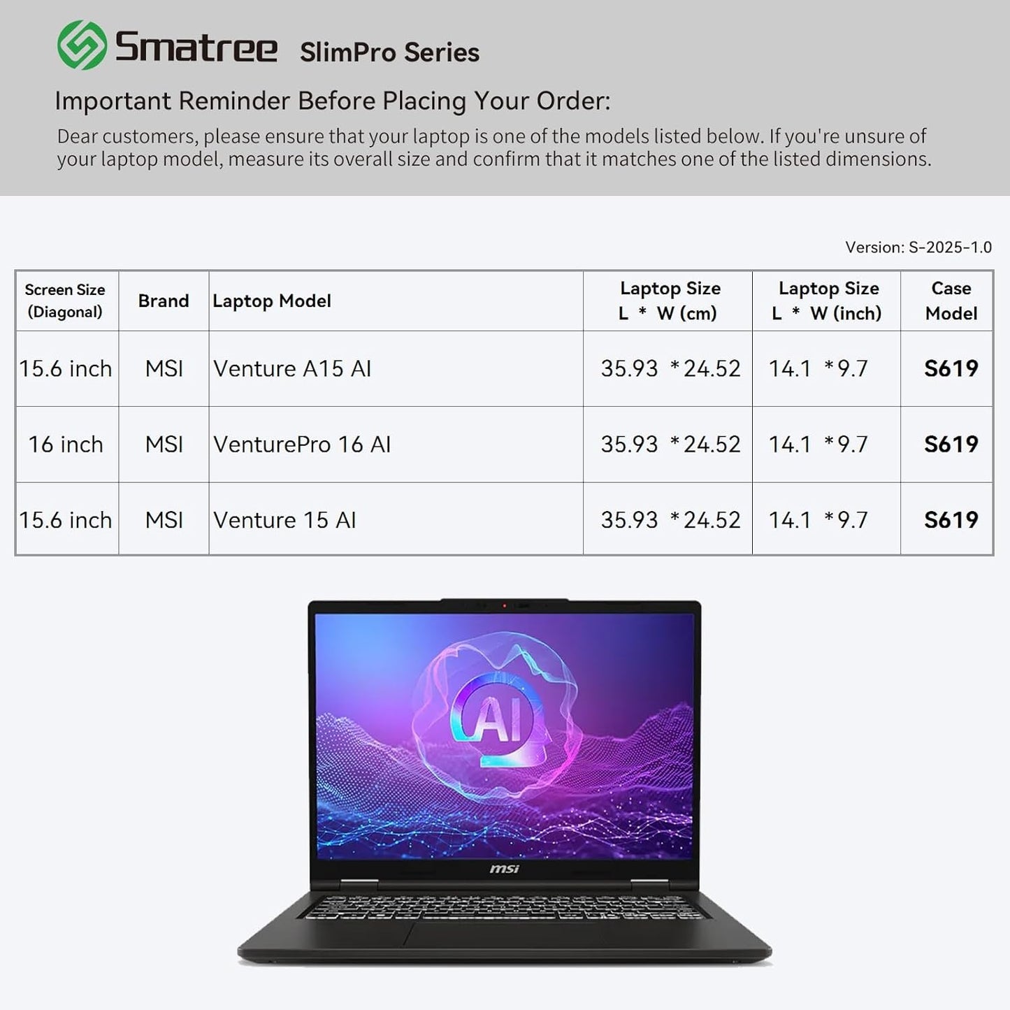 Smatree SlimPro Laptop Sleeve Case for 15.6 inch MSI Venture A15/15 AI, for 16 inch MSI VenturePro 16 AI, Case with Swift-Access Accessory Pocket, Patented Super-Corner Design, Light Grey (S619LG)