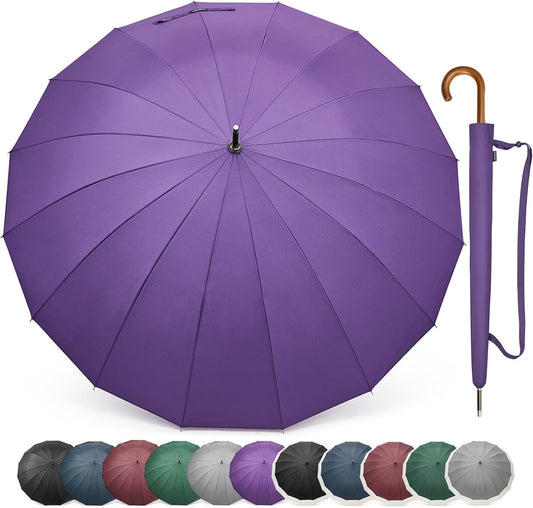G4Free 54 Inch Large Windproof Umbrella for 2 Persons, 16 Ribs Auto Open Classic Wooden J Handle Cane Stick Golf Rain Umbrellas for Men Women Travel 120cm