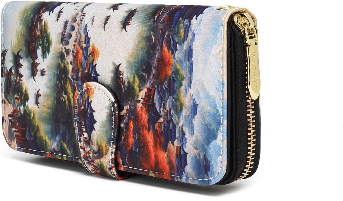 Women Wallet Card RFID For Womens Holder Blocking Credit Small Zipper Purse Pocket Bifold Slim Coin ID Ladies Wristlet Clutch Large Capacity Window Case Travel Zip Women's