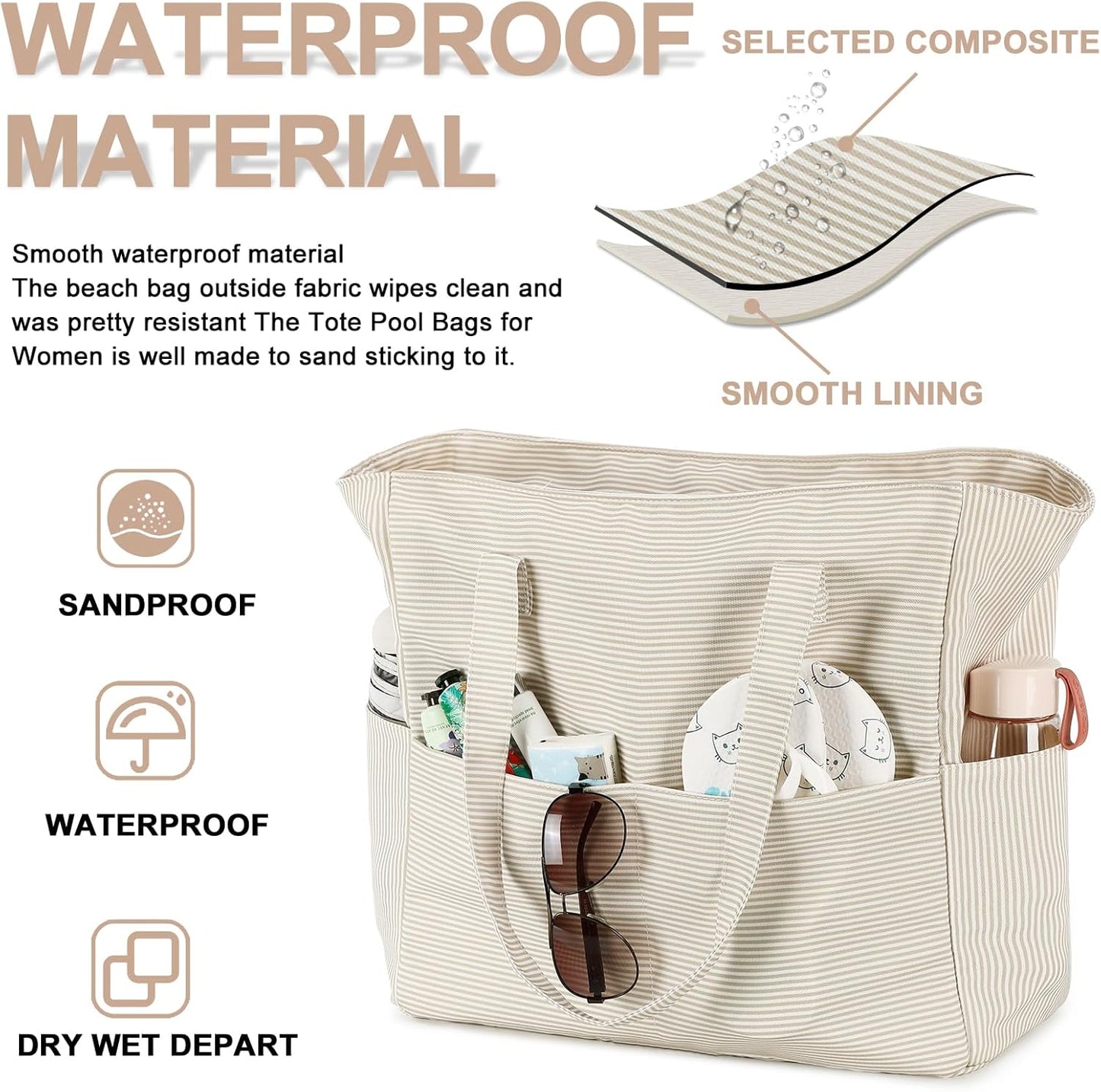 Bluboon Waterproof Beach Tote Pool Bags for Women Ladies Extra Large Carry On Bag With Wet Compartment for Weekender Travel
