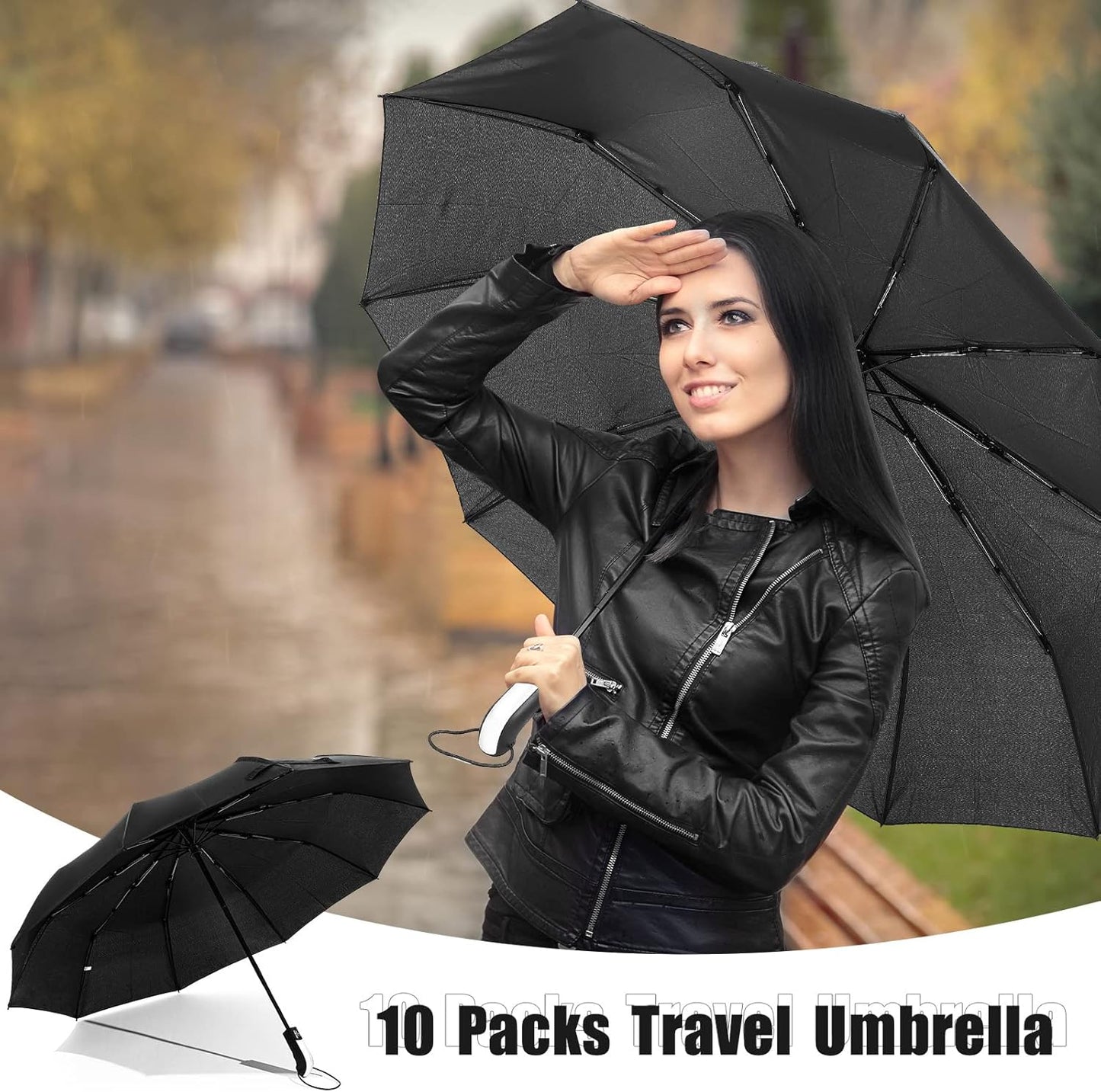 LEIFIDE 10 Pack Collapsible Wedding Umbrellas Bulk Compact Set Windproof Travel Rain Umbrellas Folding and Portable Automatic Open Close for 1-2 People, Men and Women, Guests