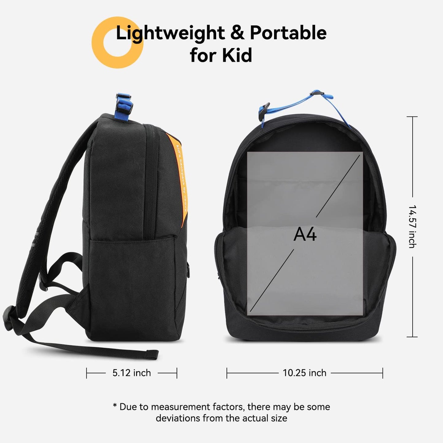 Voova Kids Backpack for Teen Girls Boys, Cute Mini Backpacks for Toddlers Preschool and Kindergarten, Waterproof Lightweight Small School Bookbag Fits 3 To 8 Years Old for School and Travel, Black