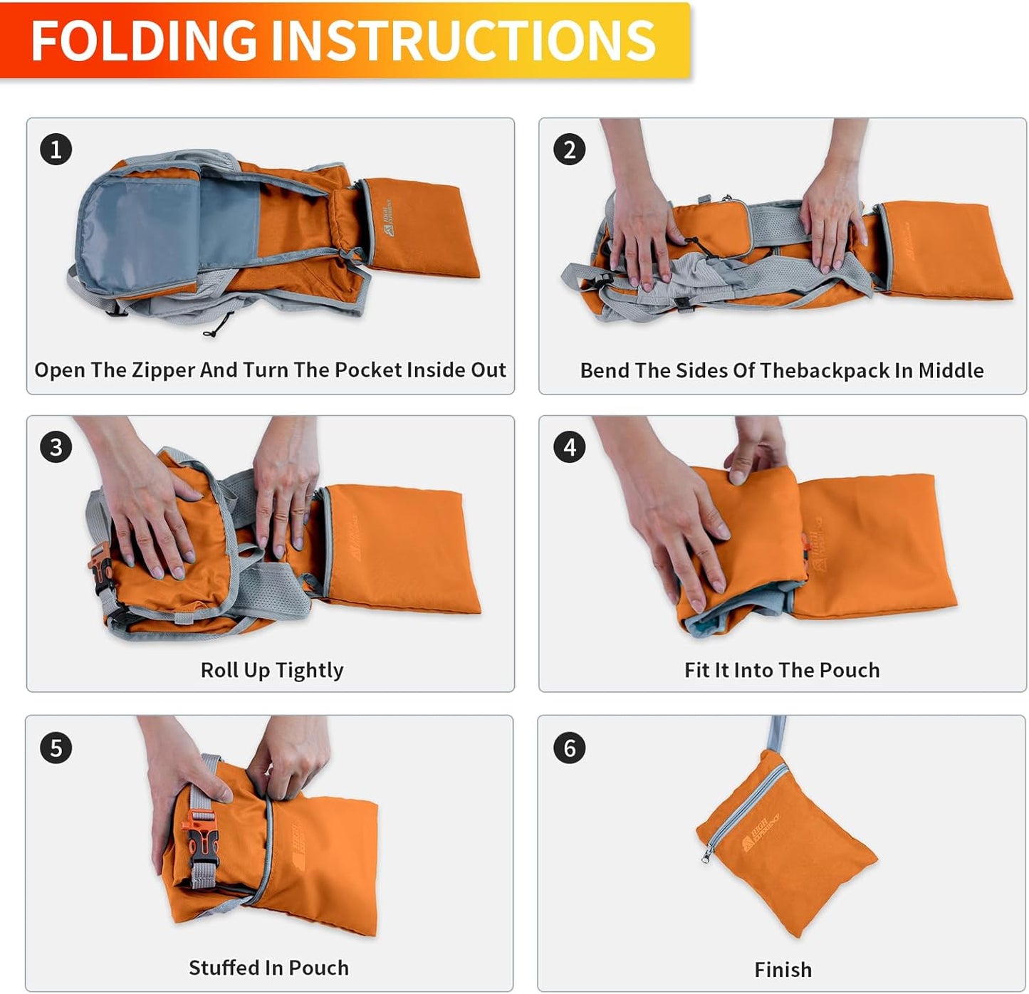 Hiking Backpack 10L/15L Small Daypack Lightweight Packable Travel Foldable Water Resistan for Women Men (Orange, 15L)