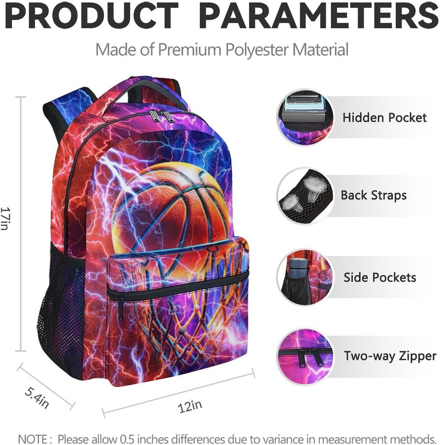 School Backpack for Kids - 17 Inch Basketball Backpacks with Adjustable Straps for Boys - Cool Lightweight Durable Sport Book Bag for Kindergarten