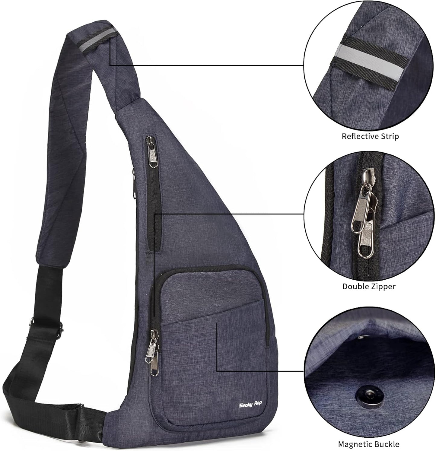 Seoky Rop Waterproof Sling Bag Crossbody Bag for Men Women Slim Hidden Anti-Thief Travel Personal Pocket Blue
