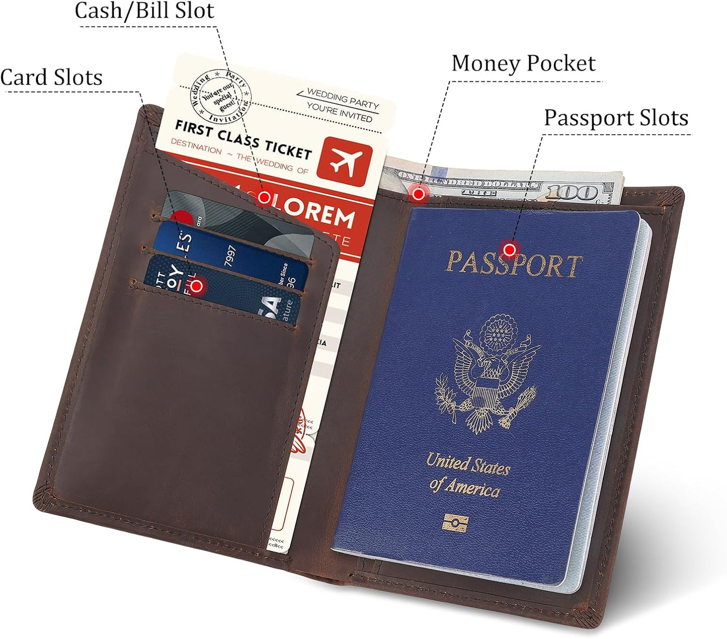 Polare Functional RFID Blocking Leather Passport Holder Travel Bifold Wallet For Men (Dark Brown with AirTag Slot)