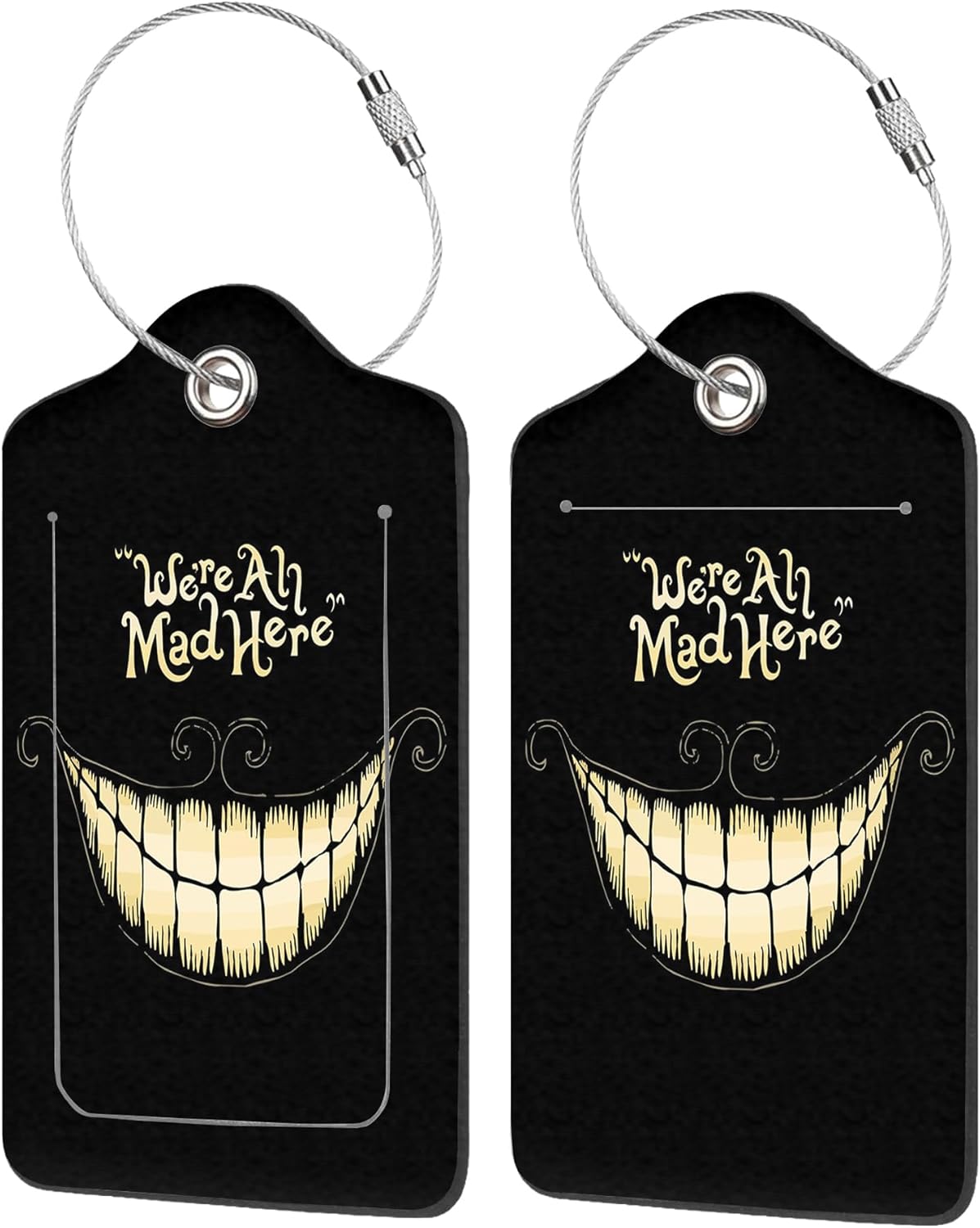 2 Pack Luggage Tag for Suitcase,Black Scary Halloween Smile PU Leather Suitcase Tags Identifiers