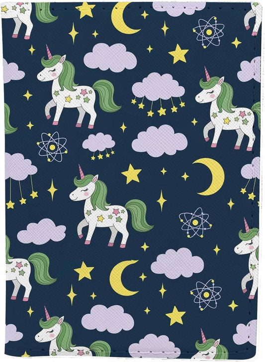 Unicorn Passport Holder for Travel Clound Moon Star Night Sky PU Leather Passport Cover Wallet Cute Passport Card Holder for Women and Men