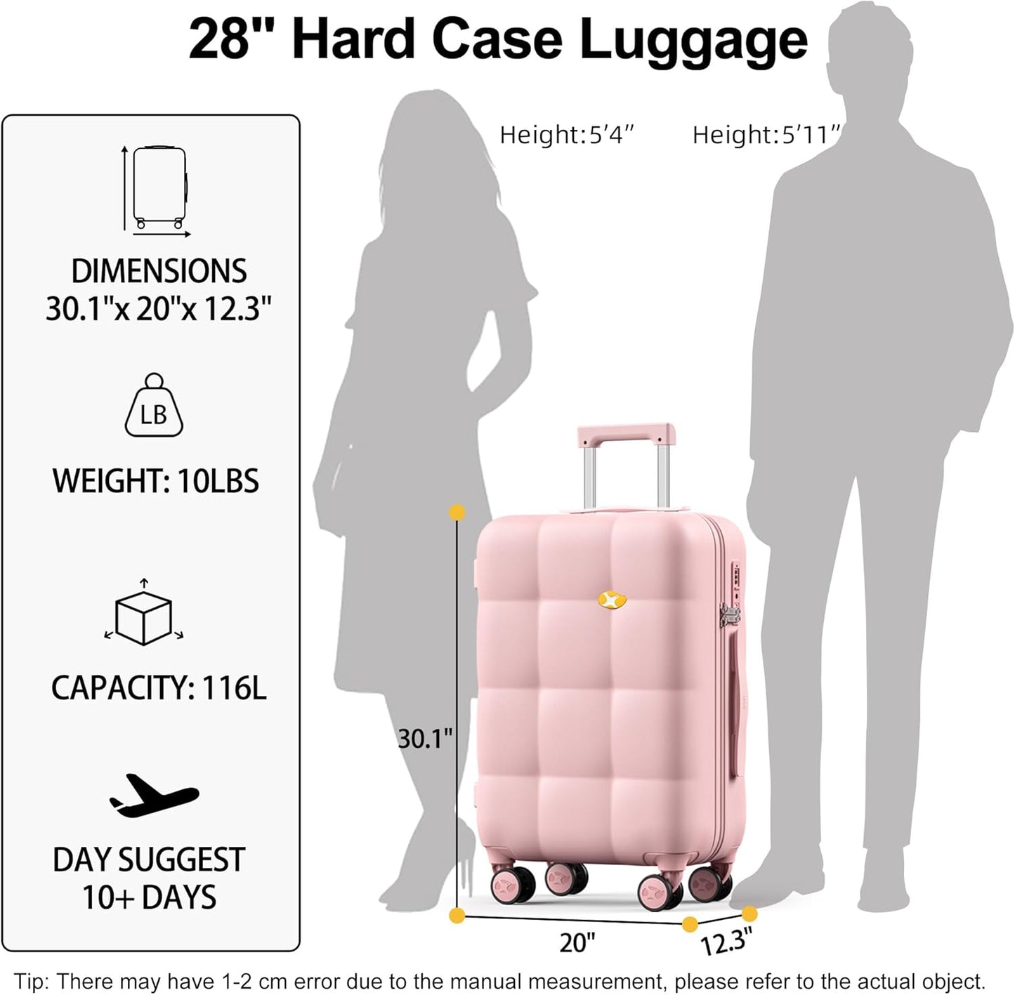 MGB Large Suitcase 28 Inch Luggage Trunk Luggages with Spinner Wheels, Diamond Textured TSA Approved Check In Luggage Lightweight Hard Case Luggage for Travel-Pink