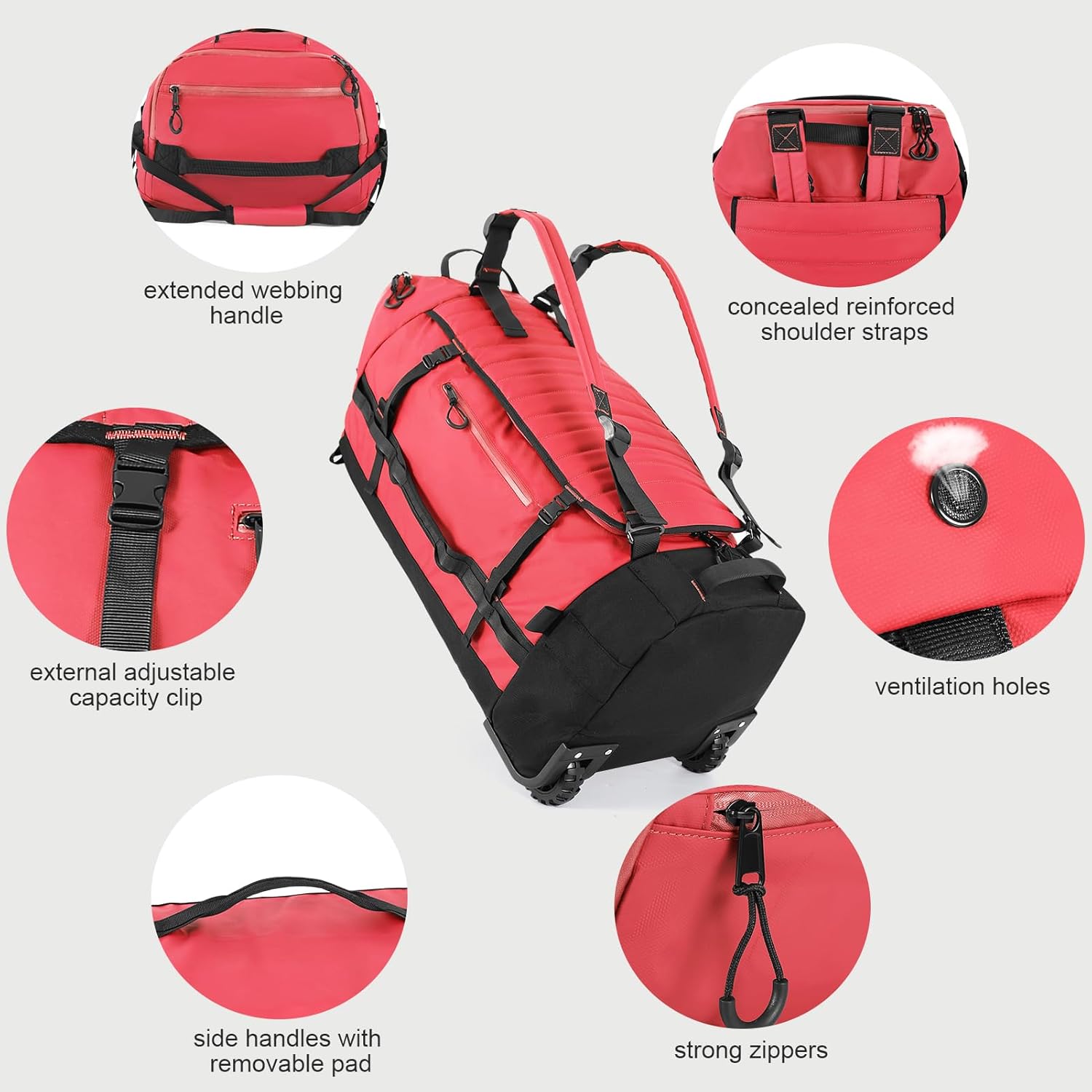 Rolling Duffle Bag with Wheels,86L 30”Folding Duffle Backpack with 2 Wheels,Travel Bag with