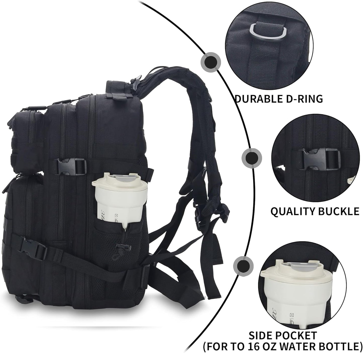 25L Tactical Backpack for Men and Women Military Backpack Army Assault Pack Molle Backpack Small Bug Out Bag Travel Rucksack Daypack (Black)