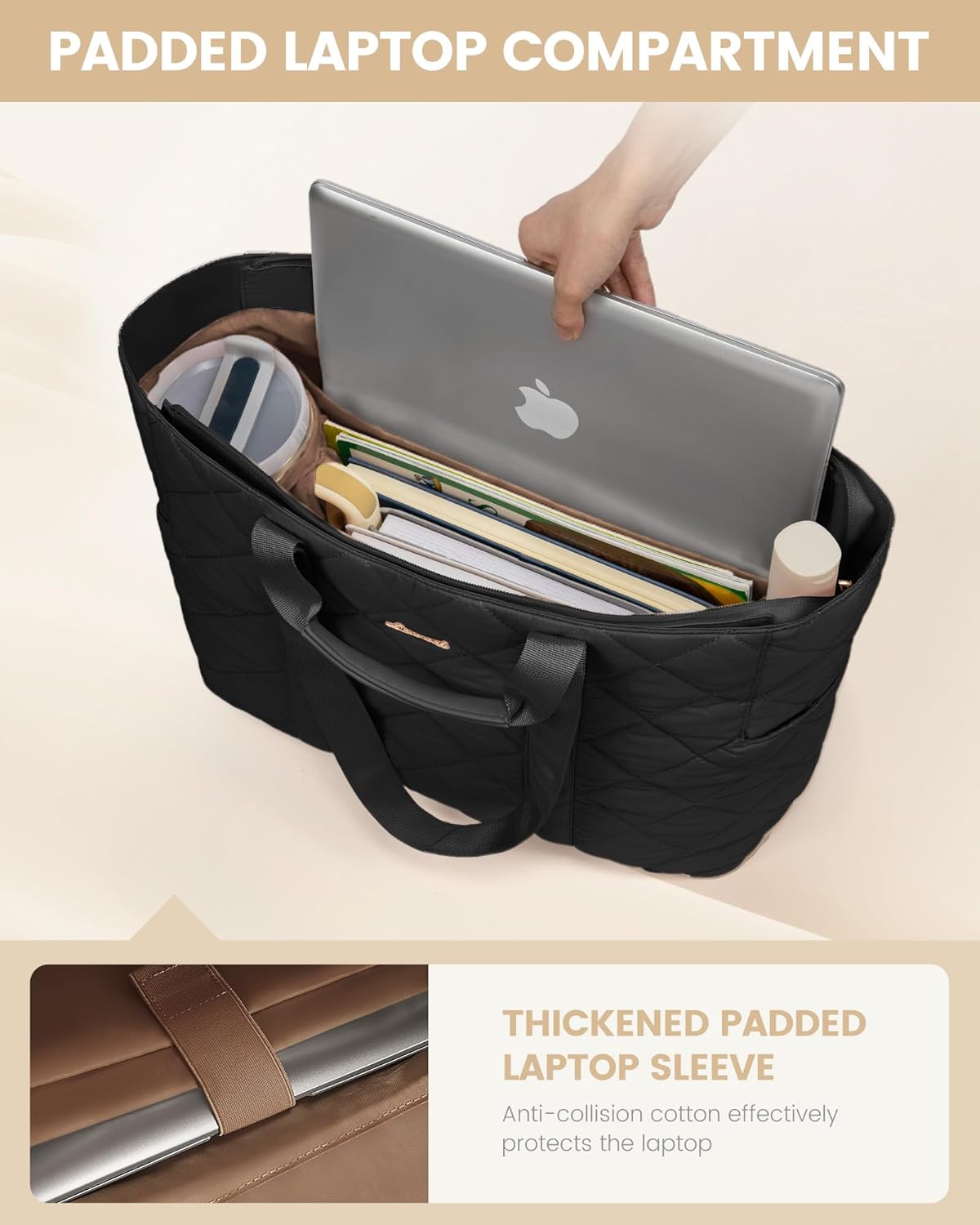LOVEVOOK Laptop Tote Bag for Women,Quilted Puffer Laptop Bag Purse Computer Travel Work Tote Bags for Women with Zipper