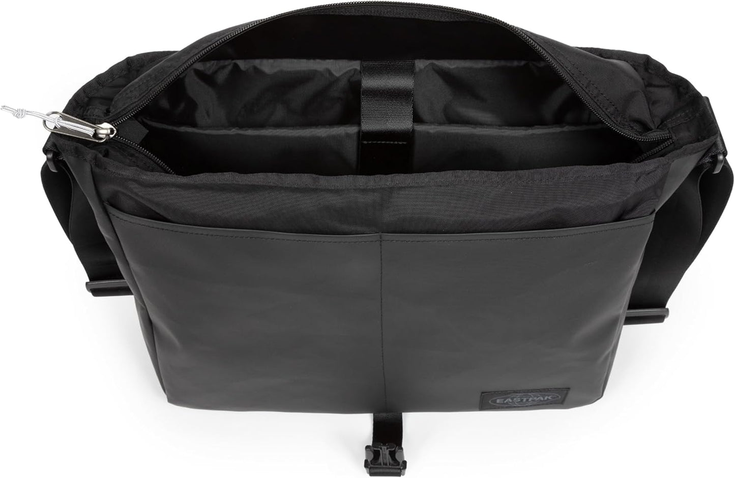 EASTPAK Delegate + – 20L Weatherproof Shoulder Bag with 17" Laptop Sleeve, Trolley Strap, Reflective Details, Adjustable Padded Strap, Tarp Black