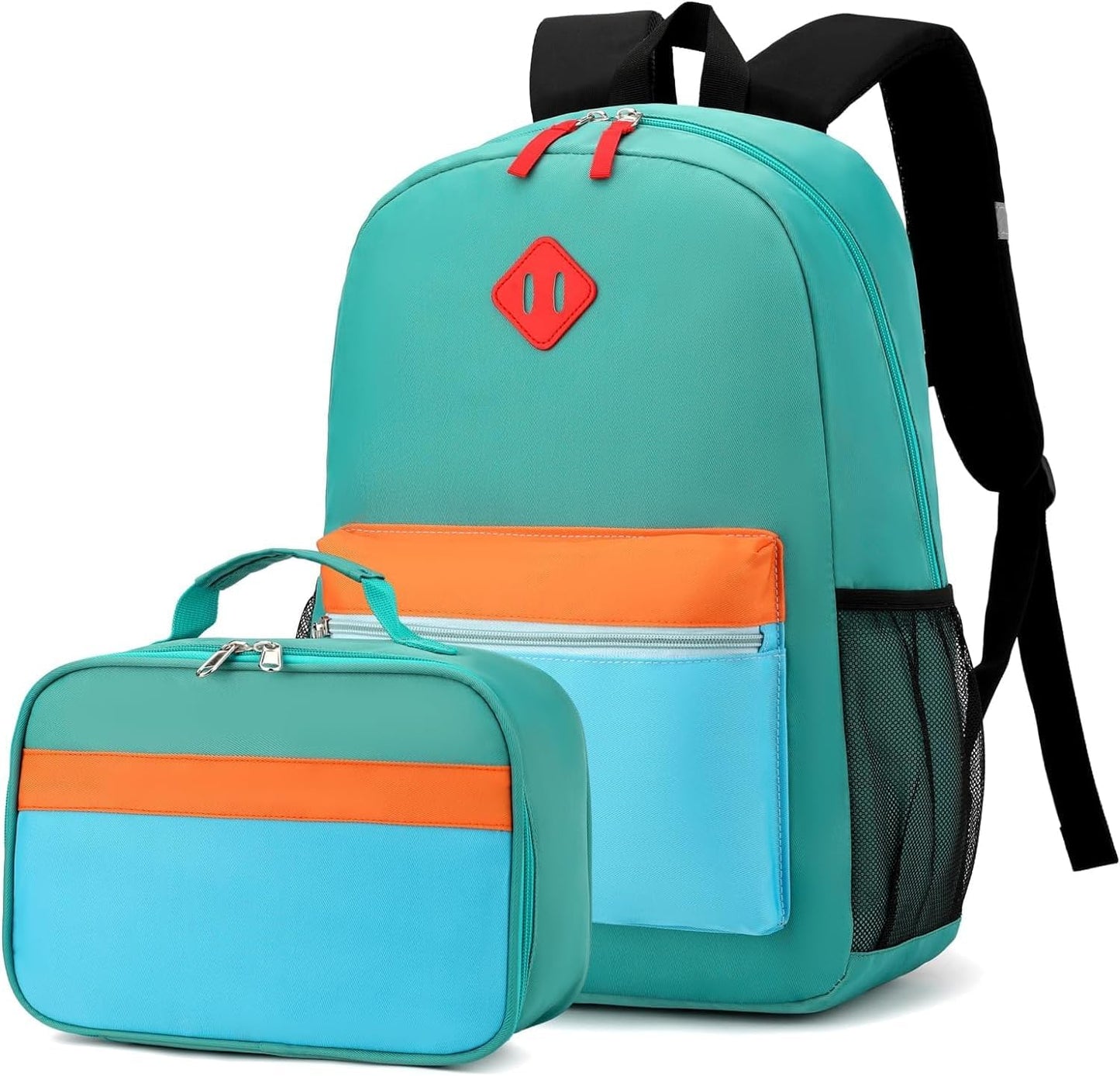 Kids Backpack Lunch Box Set Elementary School Backpacks 5-9 Years for Boys and Girls with Chest Buckle (Set Lake Green Blue, Large-17 H)