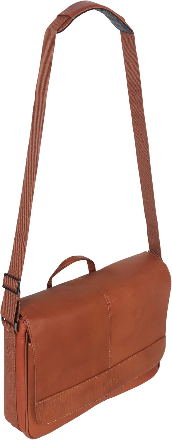 Kenneth Cole REACTION Risky Business Messenger Full-Grain Colombian Leather Crossbody Laptop Case &