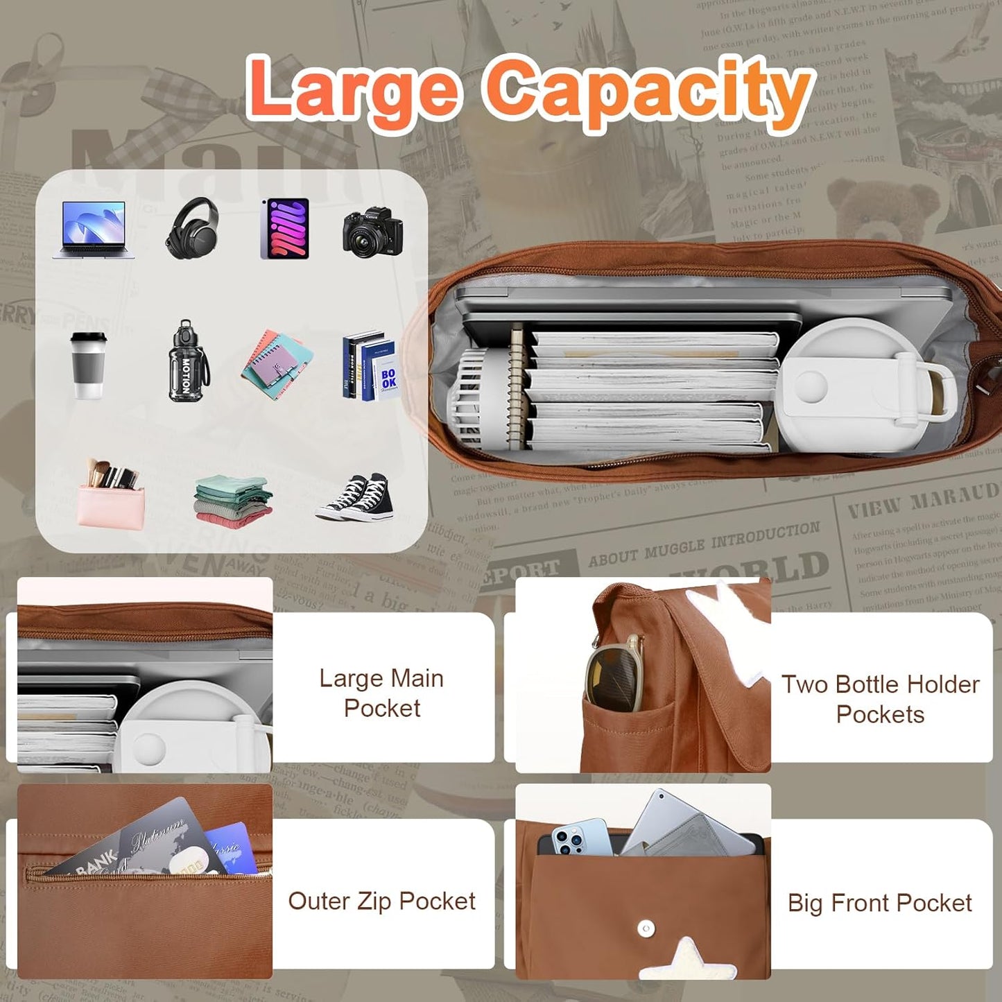 Y2K Messenger Bag for Women, Lightweight Spacious Stars Tote Purse with Cute Coin Purse, Crossbody Shoulder Bag