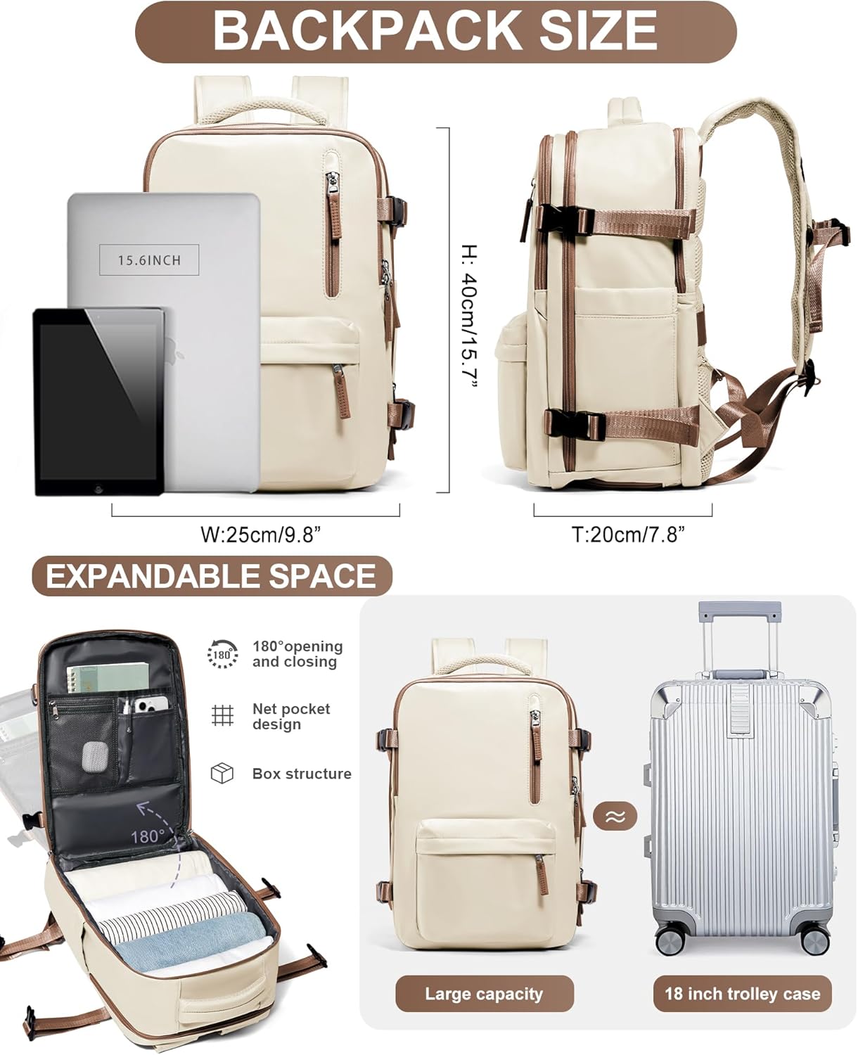 WONHOX Large Travel Backpack Carry on Flight Approved Laptop Work Business Backpack for Women Men Mochila de Viaje