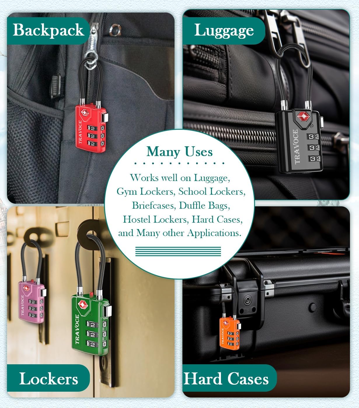 TSA Approved Luggage Locks, Travel Locks Which Also Work Great as Gym Locks, Toolbox Lock, Backpack and More, Black 10 Pack