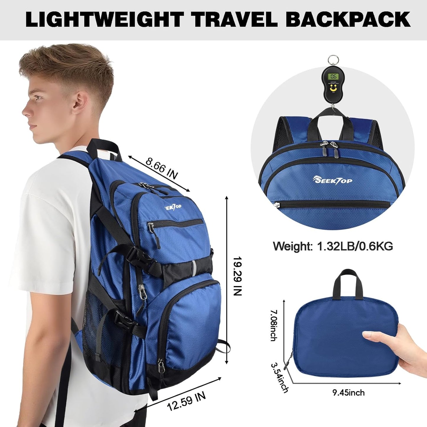 Seektop 40L Foldable Hiking Backpack for Women Men Lightweight Packable Travel Backpack Carry on