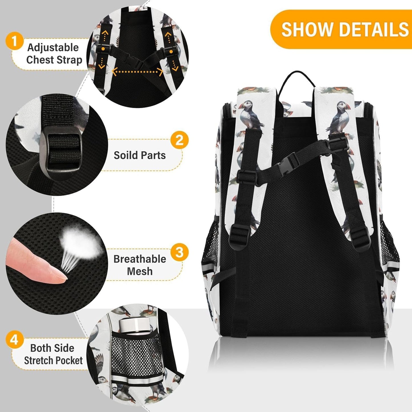 Puffins Cute Backpack For Girls Kids Backpack Boys Teen School Bag Bookbag Travel Daypacks