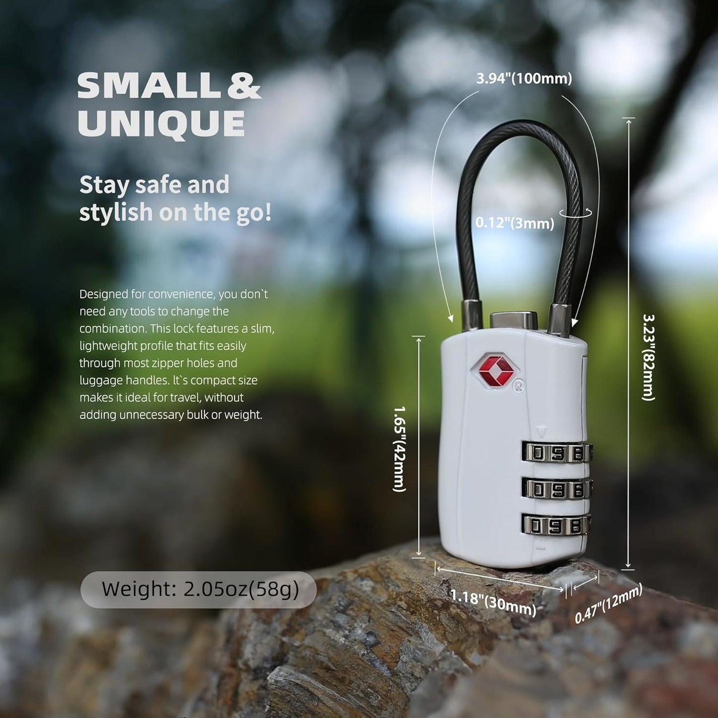TSA Locks for Luggage, Small Combination Padlock with Cable, Travel Essentials Luggage Locks TSA Approved, Combo Padlock with Code, for Suitcase, Bag, Backpack Zipper, Gym Locker (2-Pack)