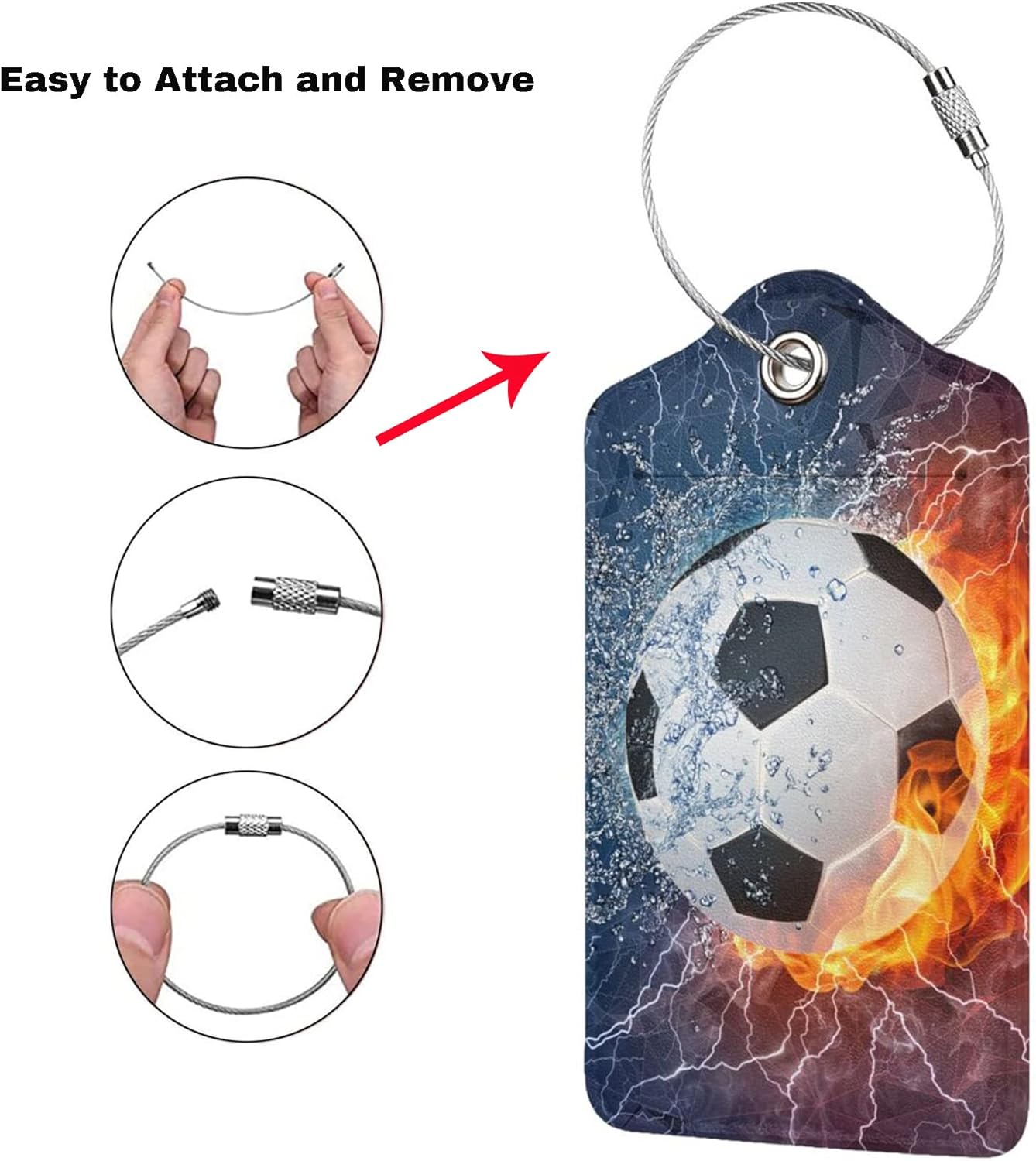 Soccer Ball Luggage Tags for Suitcases Travel, 2 Pieces Cool Sports Luggage Tags for Kids Teen Boys Girls Men Women, Leather Name ID Bag Label Luggage Identifiers for Baggage Backpack