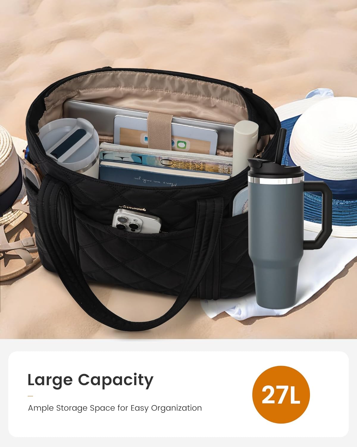 LOVEVOOK Puffer Tote Bag for Women, Puffy Work Handbag, Travel Shoulder Carry On Bag with Zipper for Teacher Nurse Gym
