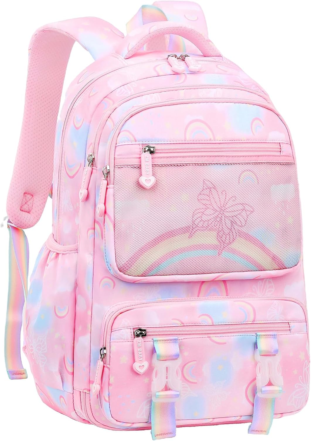 Kids Backpack for Girls Cute Rainbow Butterfly Backpacks for Teen Girls Age 8-12 Kindergarten Elementary Bookbag,Pink