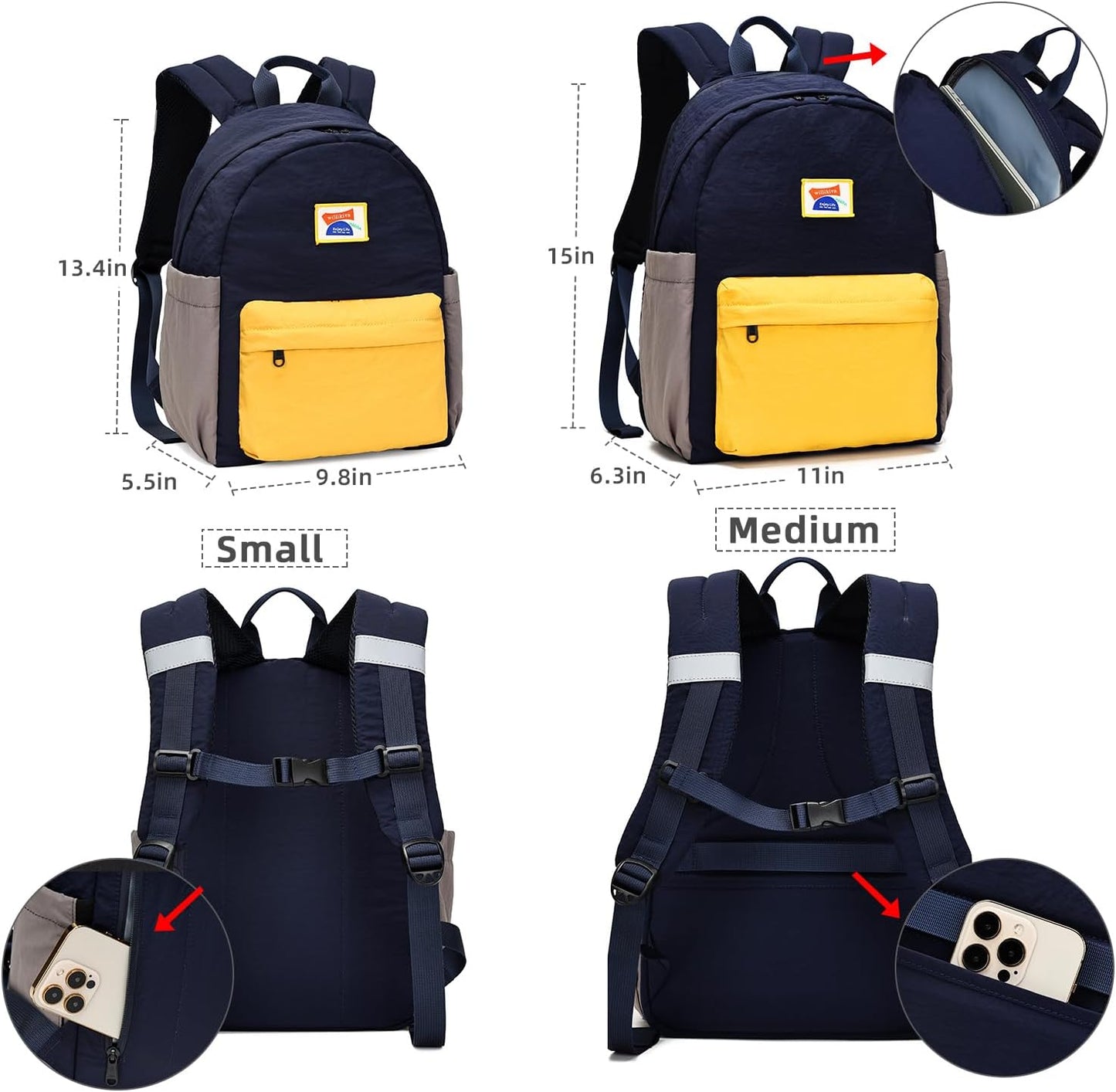 willikiva Kids Backpack for School Boys Girls Teens Toddler Backpack Waterproof Kindergarten Preschool Elementary Bookbag Children Travel Bag(Deep Blue Yellow,Medium)