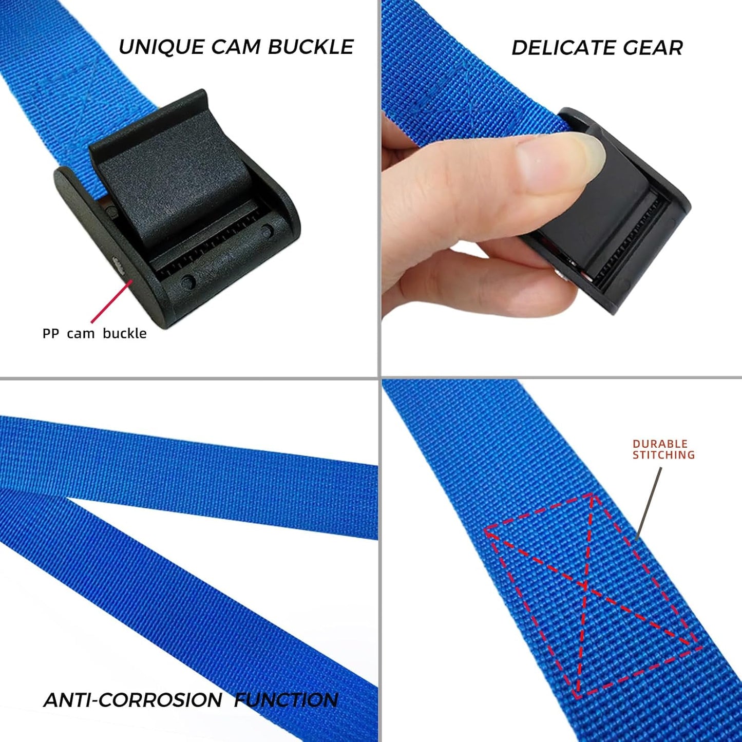 4PCS Tie Down Straps, 1 inch Wide Lashing Straps with Buckles, Adjustable Cam Buckle Cinch Straps Suitable for Motorcycle, Cargo, Trucks,Trailer,Luggage, Car Roof Rack (Blue, 1"*14.8')