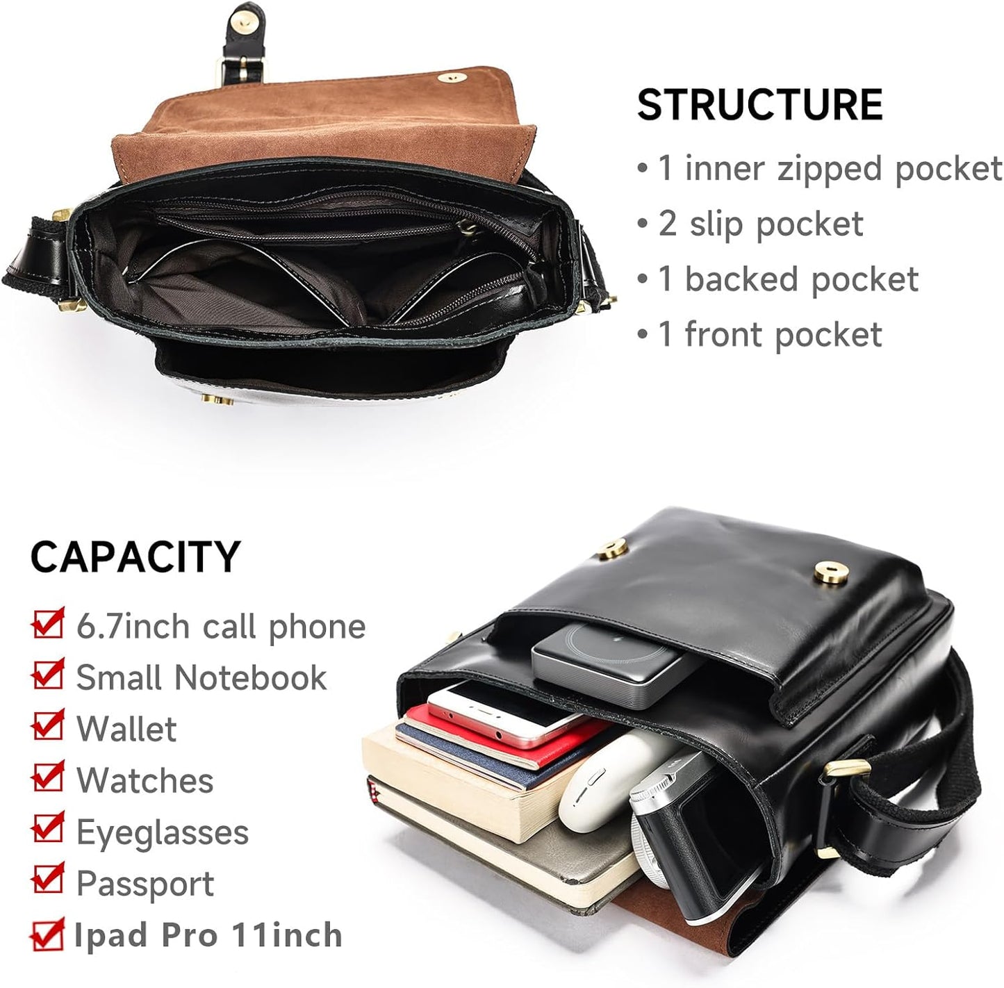 Men Leather Messenger Bag Vintage Working Shoulder Crossbody Bags Purse Daypack Handbags for Women Gift