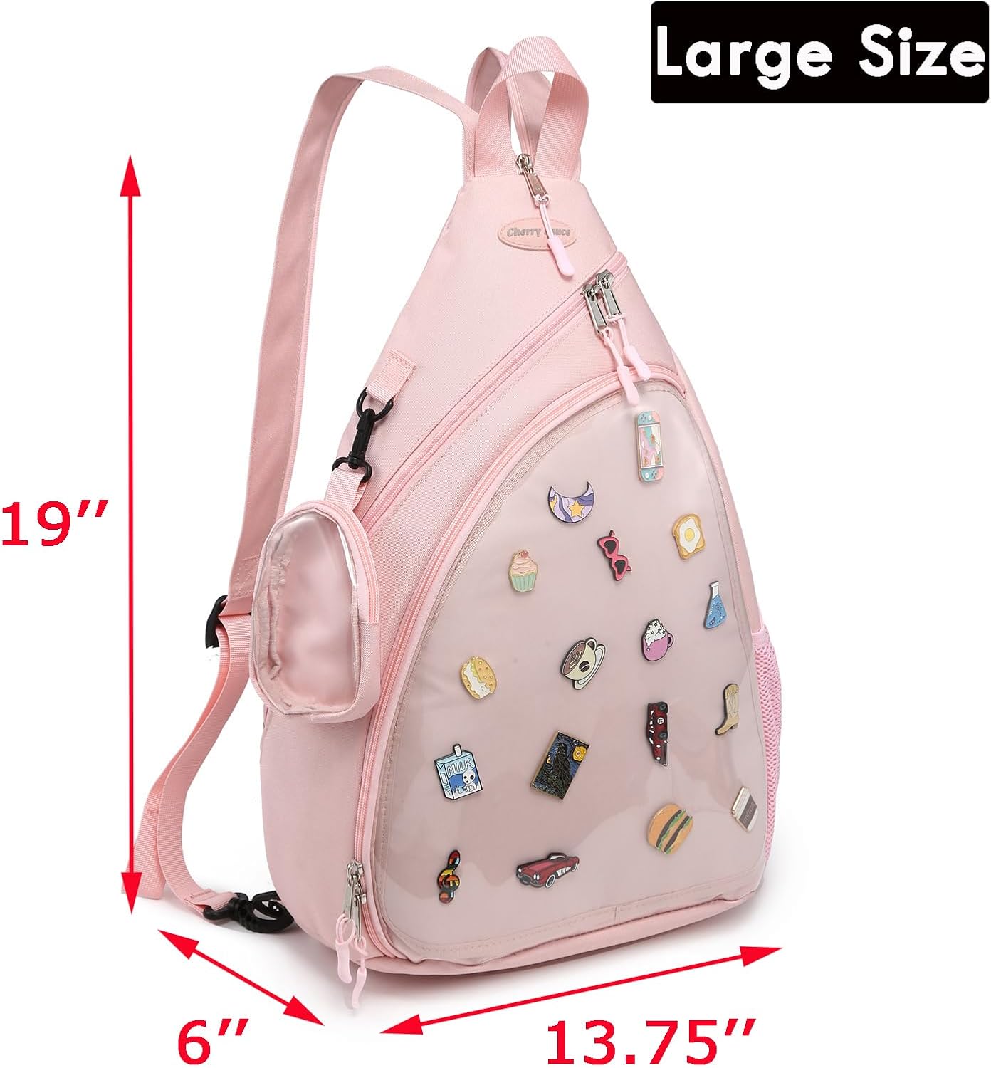 Oxford Ita Bag Kawaii Pin Display Chest Pack Single Shoulder Bag Sport Backpack Hiking Daypack, Large