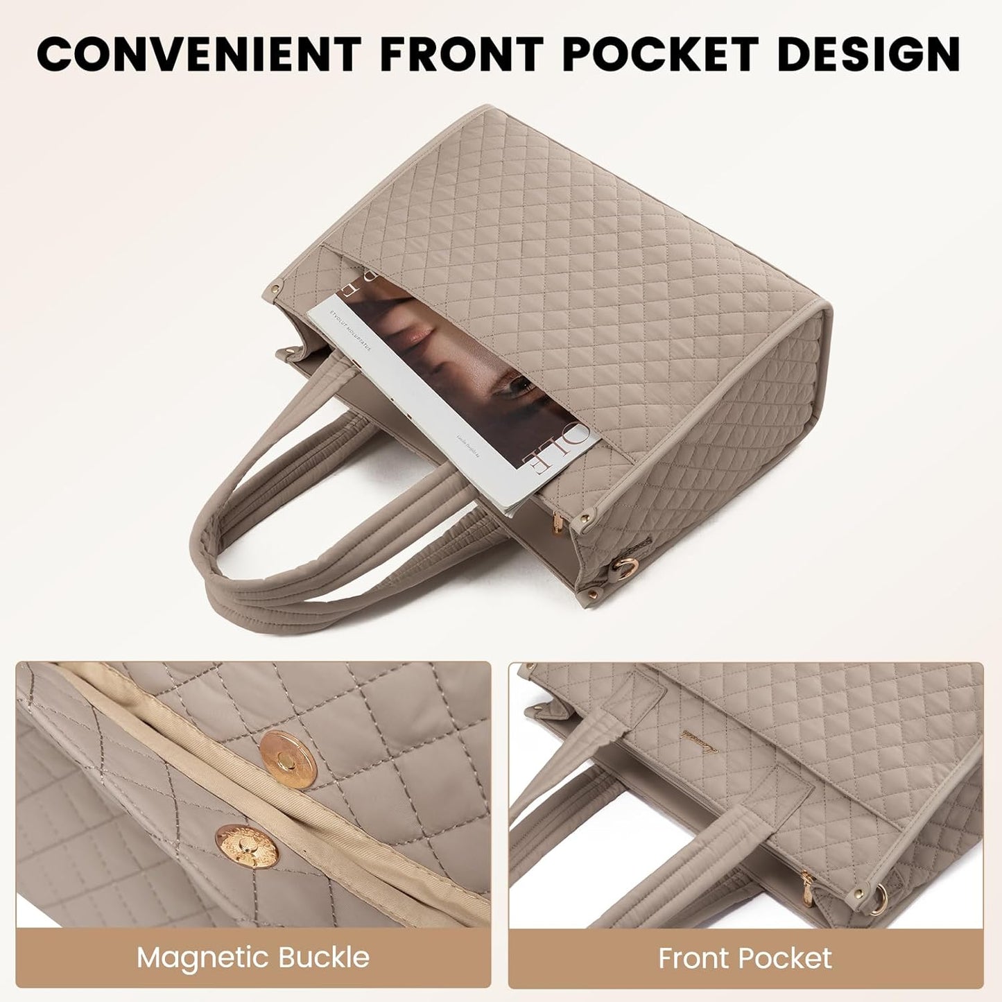 LOVEVOOK Laptop Tote Bag for Women,Canvas Work Tote Bag for Women with Clutch Purse,15.6 Inch Computer Briefcase Bag,Professional Teacher Business Office Bag,Lightweight Shoulder Travel