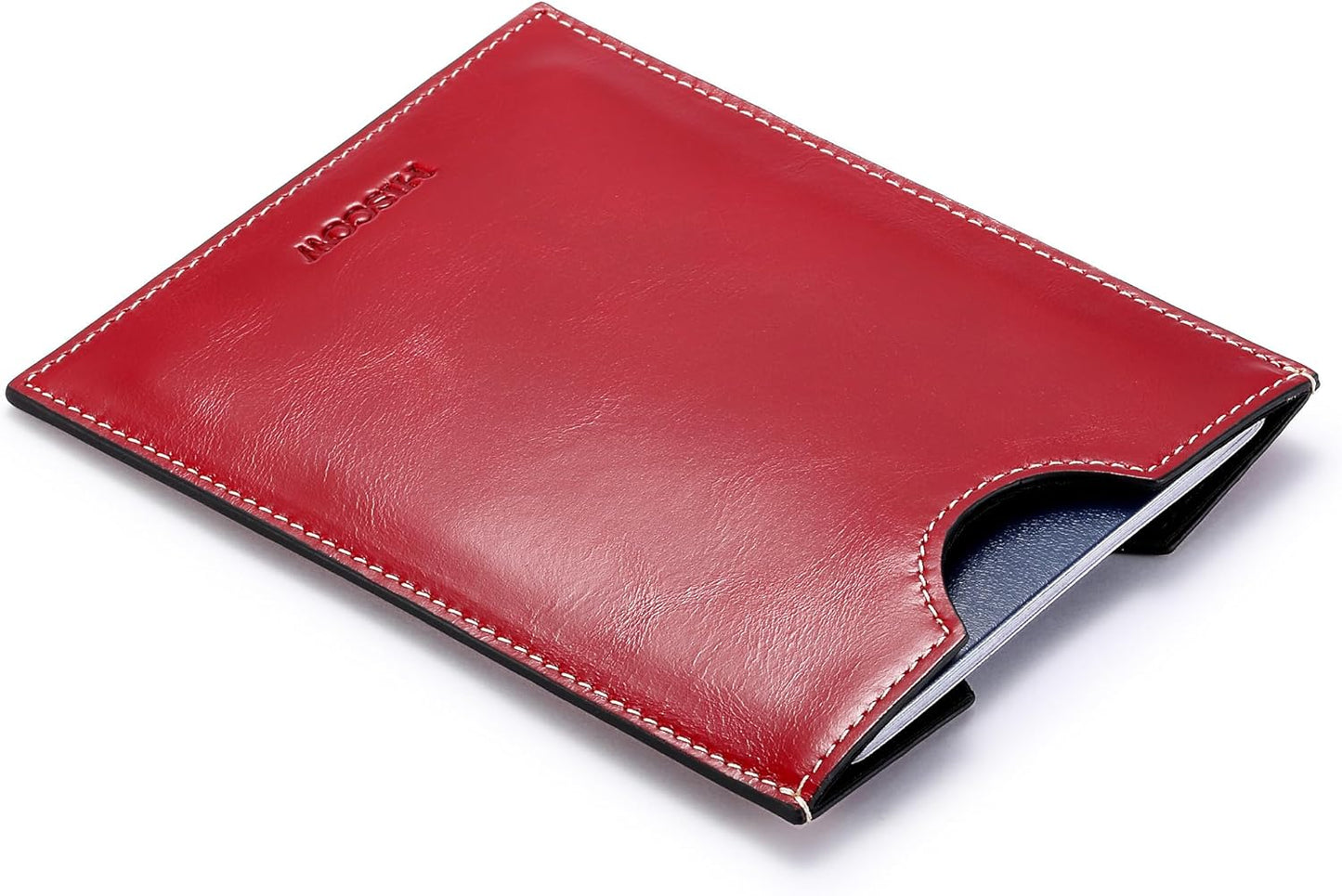 HISCOW Minimalist Passport Sleeve - Italian Calfskin (Antiqued Red)