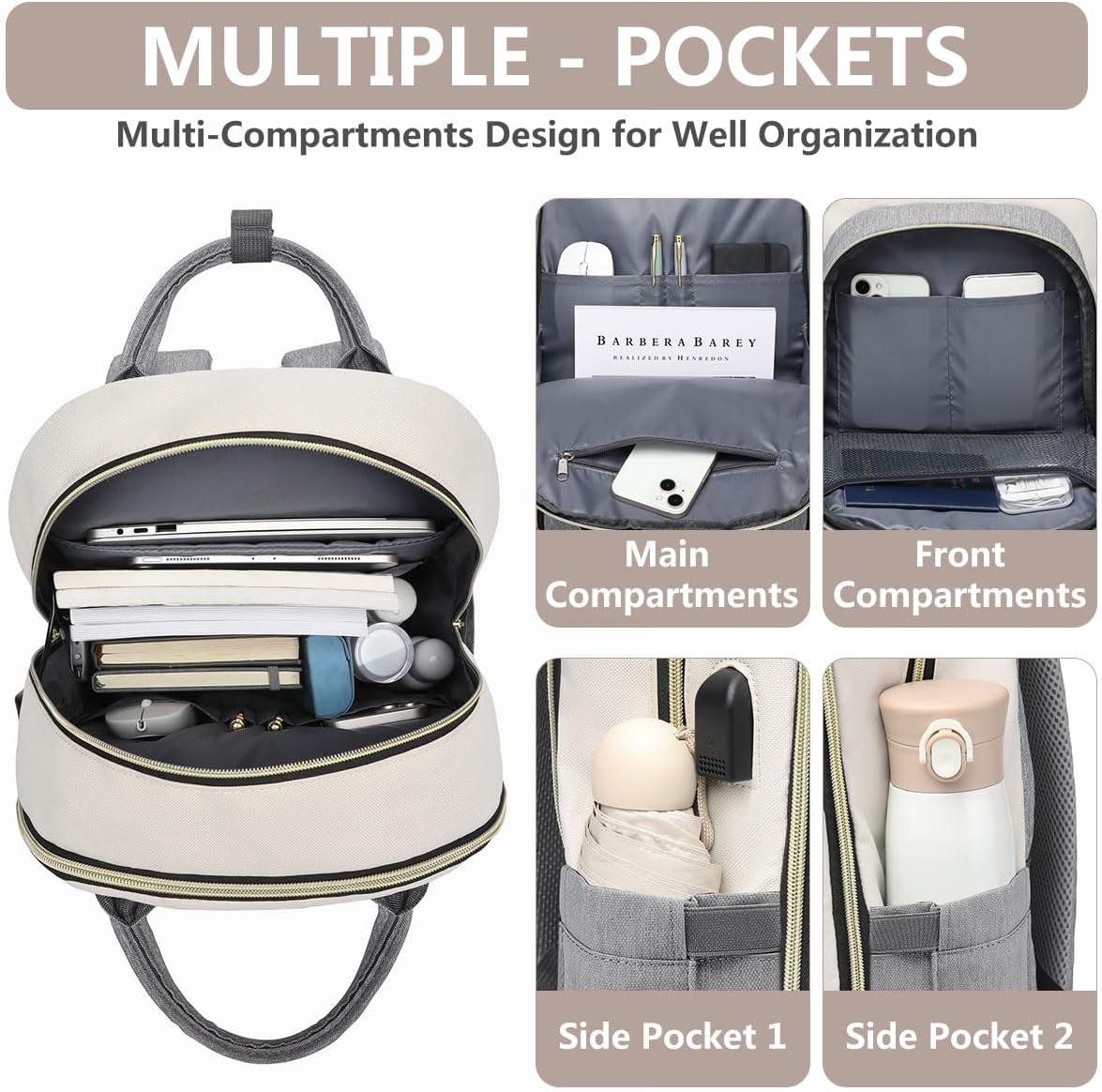 Laptop Backpack Women Work Bag - Travel Backpack Purse with USB Charger 15.6 Inch Nurse Bag College