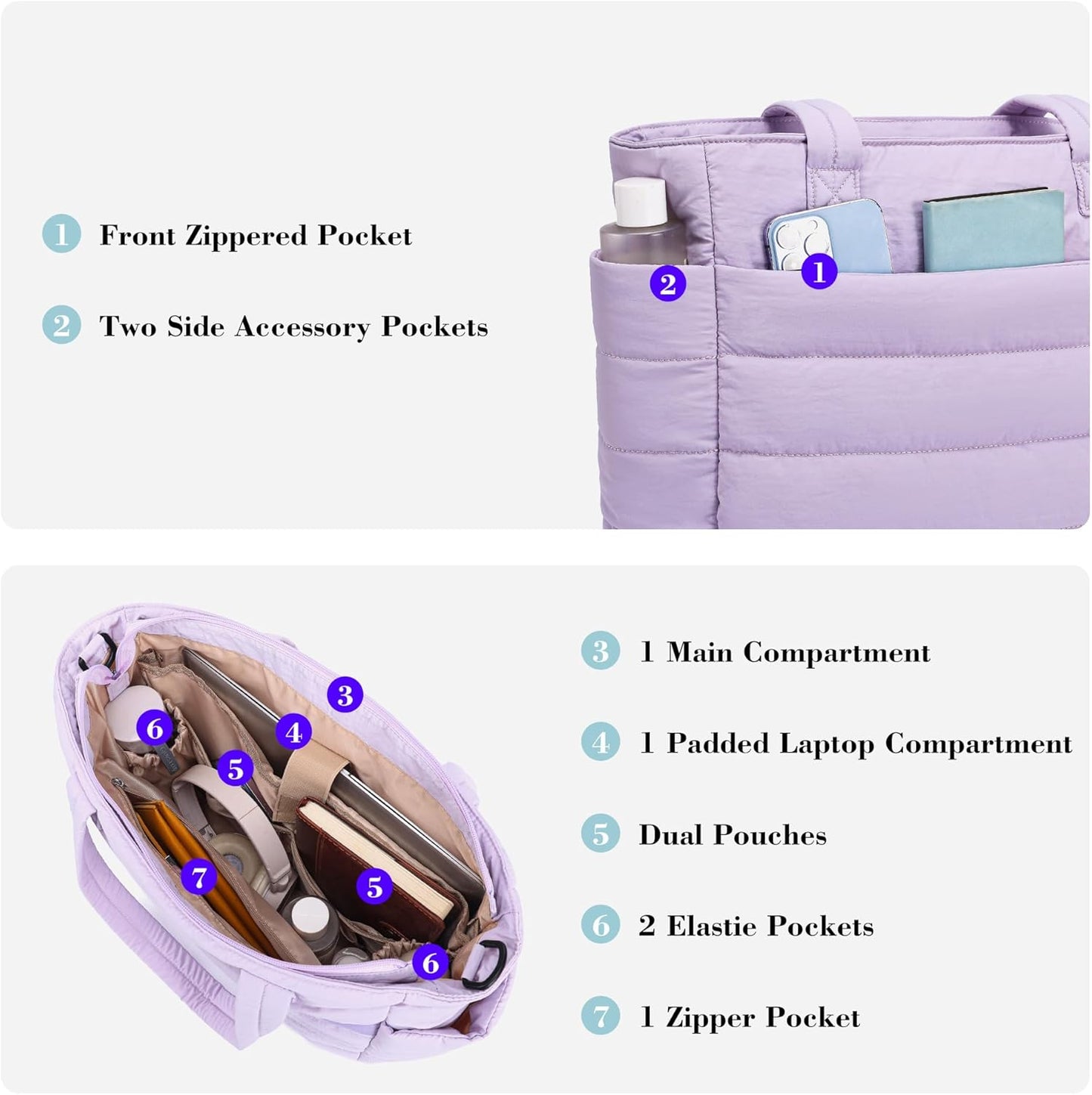 AOCINA Puffy Tote Bag for Women Quilted Work Bag Nurse Bags Women's Handbags for Travel