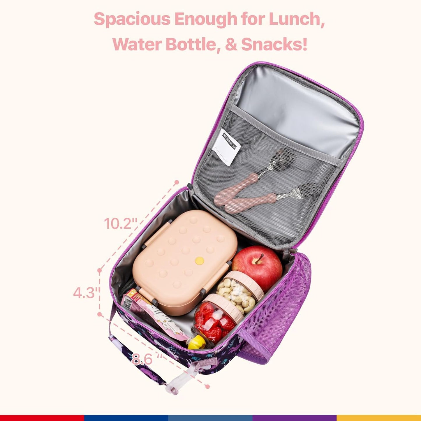 Bagseri 2pcs Clear Backpack for Girls - 15 Inch Backpack and Lunch Bag Set, Heavy Duty Transparent Bookbag for School, See Through Bag for Kids Aged 3 to 8, Deep Purple Unicorn